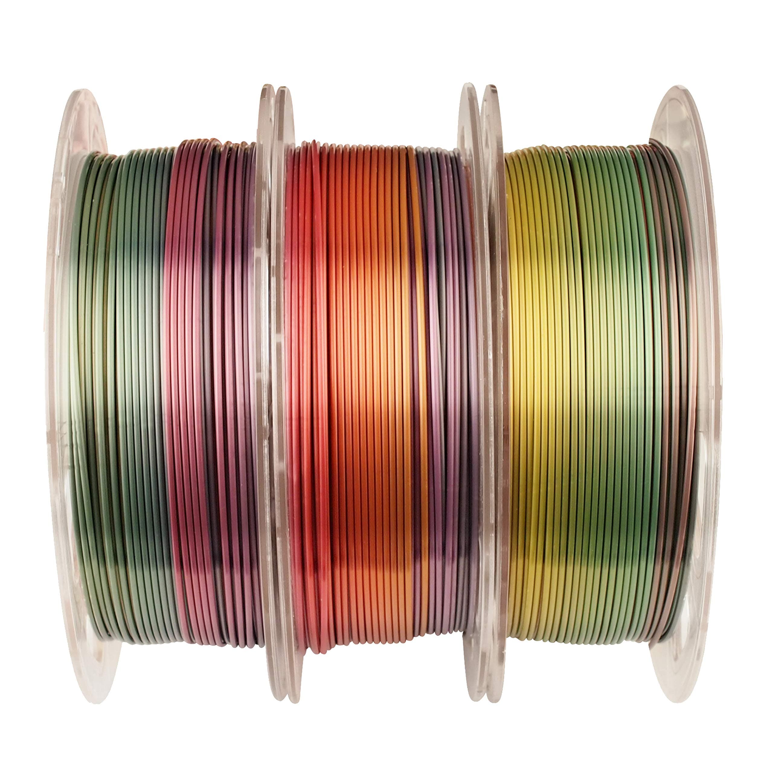Shiny Silk Multicolor Rainbow PLA Filament, 1.75mm Metallic Gradient 3D Printing Material 0.5kg/Spool Total 3 Spools 1.5kgs, Filament Bundle Package with Extra Accessory 3D Print Stick Tool MIKA3D