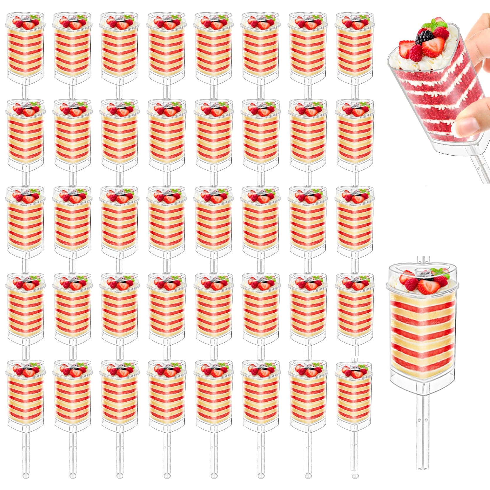Jucoan 50 Pack Push Cake up Pop Containers, Heart Shape Plastic Cake Pop Shooter, Jelly Ice Cream Cupcake Push up Pop Containers with Lids for Valentine's Day Wedding Party Dessert Table Supplies
