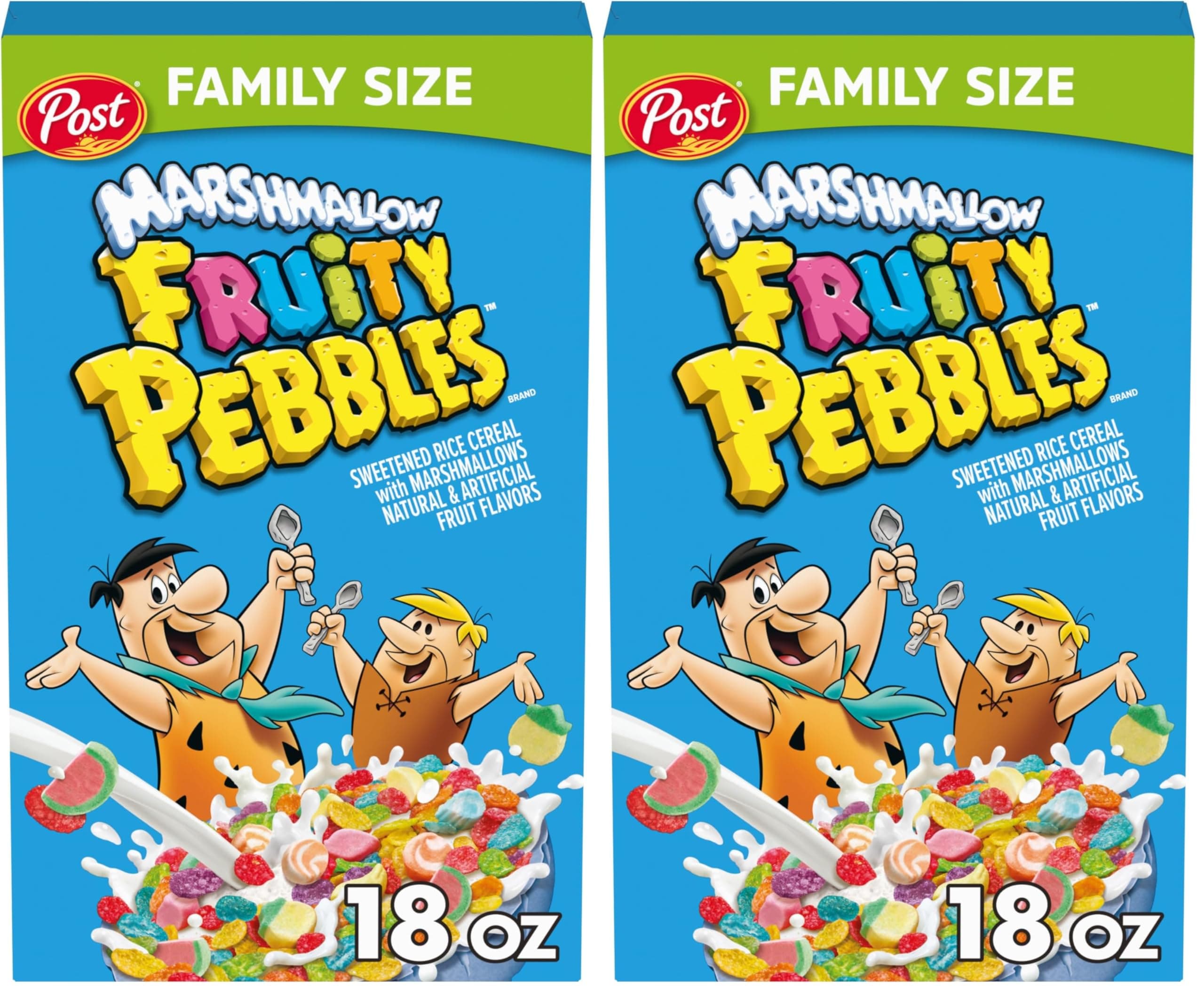 - Post Fruity PEBBLES Marshmallow Cereal, Fruity Kids Cereal with Marshmallows, Gluten Free, 18 OZ Box (Pack of 2)