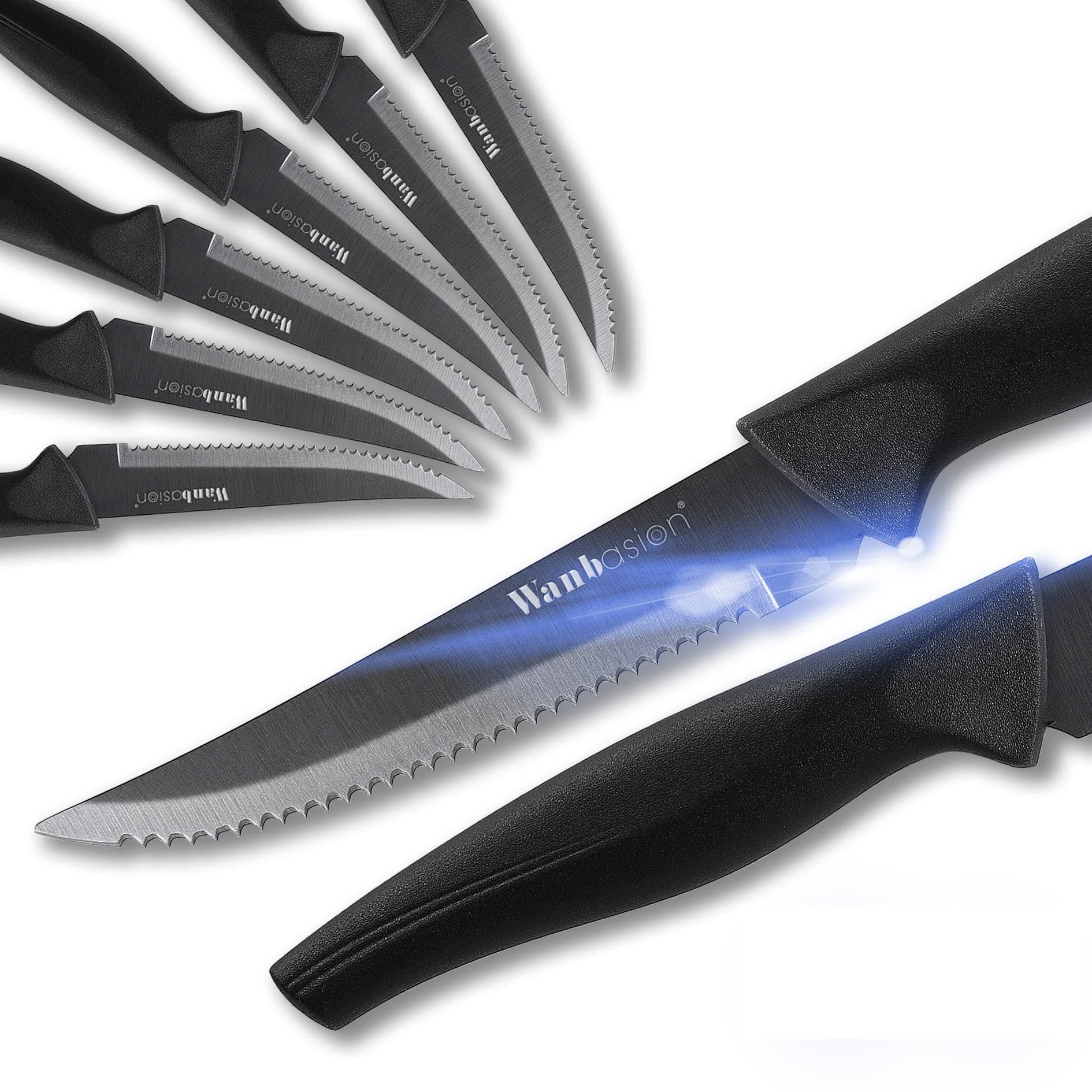 Black Steak Knives Set, Steak Knife Set Dishwasher Safe, Sharp Steak Knives Set for Kitchen with Ergonomic Handles