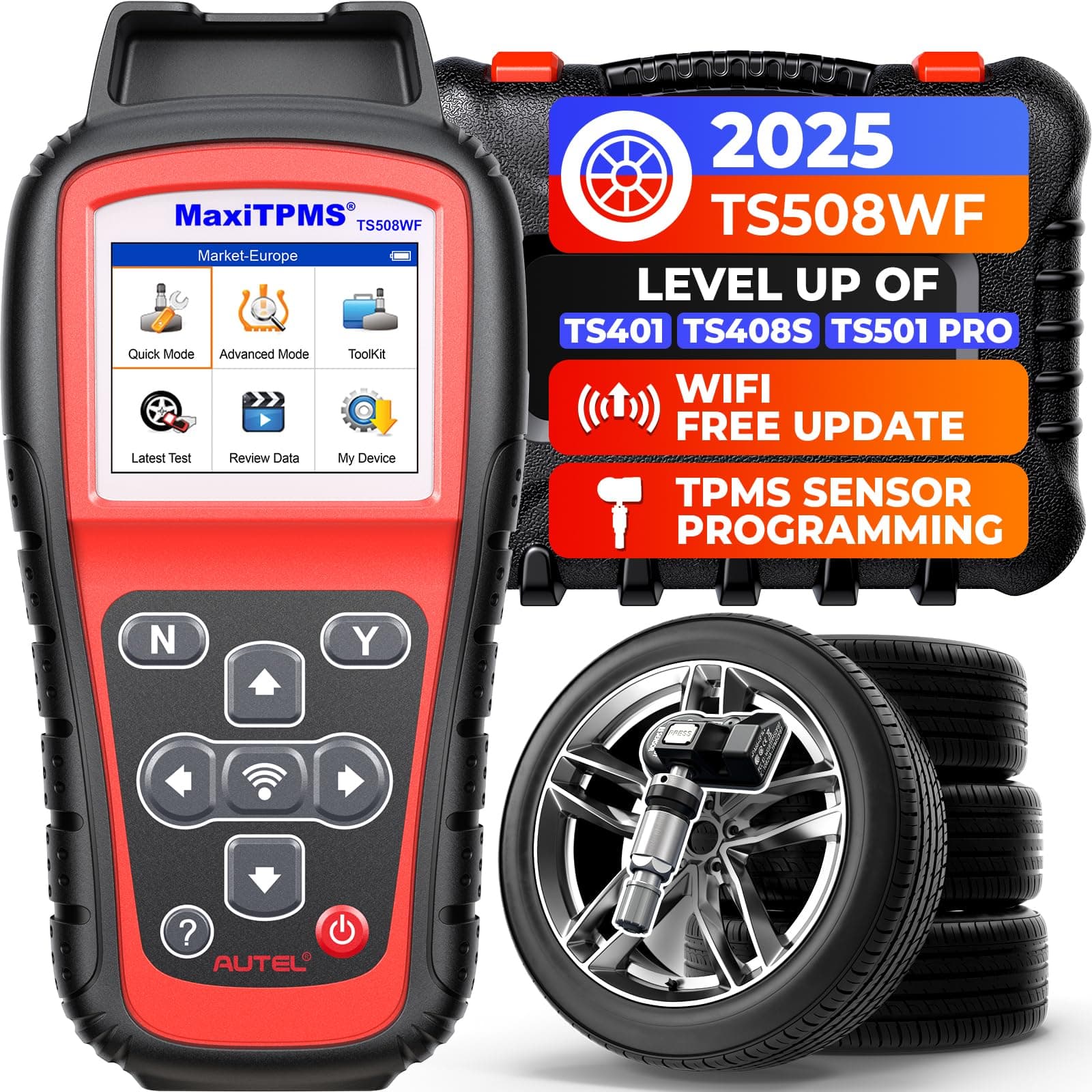 Autel MaxiTPMS Relearn Tool TS508, Advanced Version of TS501/TS408, Activate/Program/Relearn Sensors, Read/Clear TPMS DTCs, Test Key Fob, Reset TPMS Light, Update/Print