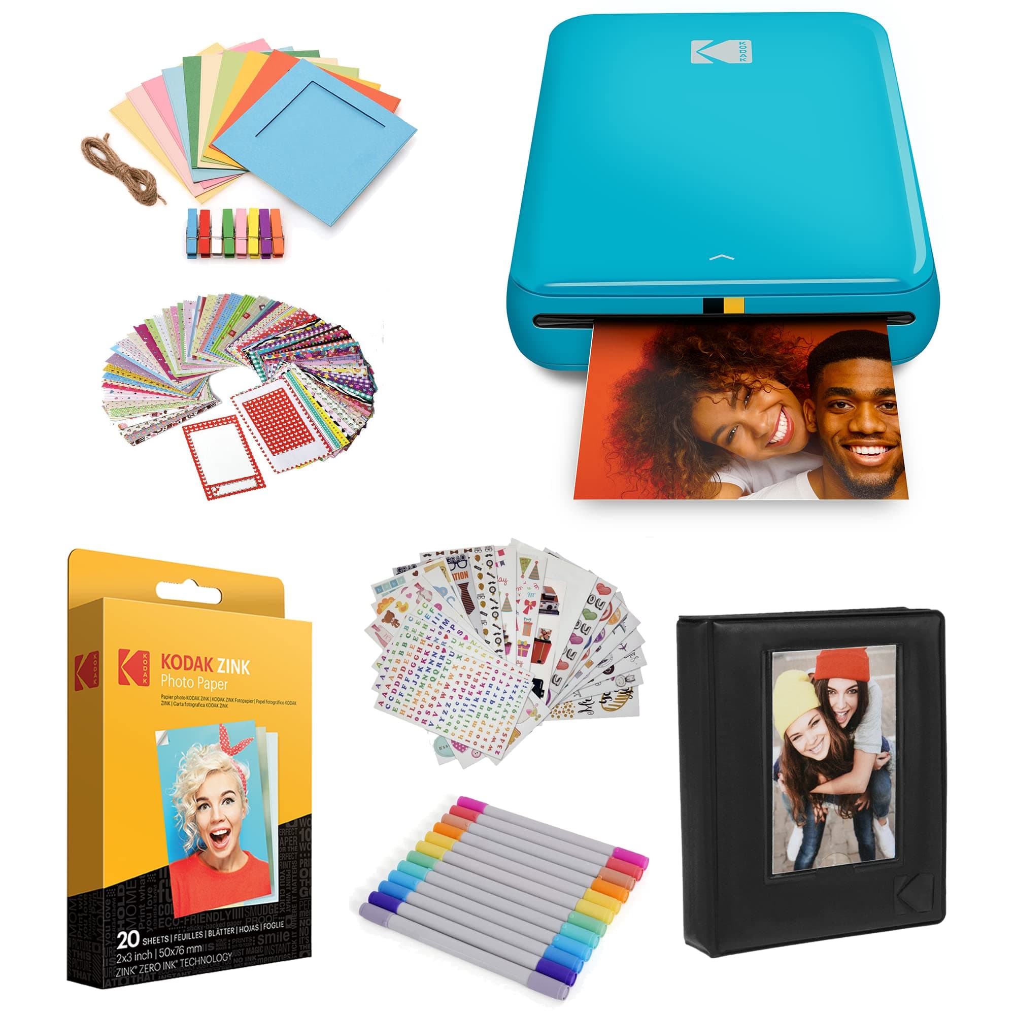 Step Instant Color Photo Printer with Bluetooth/NFC, ZINK Technology & Kodak App for iOS & Android (Blue) Starter Bundle