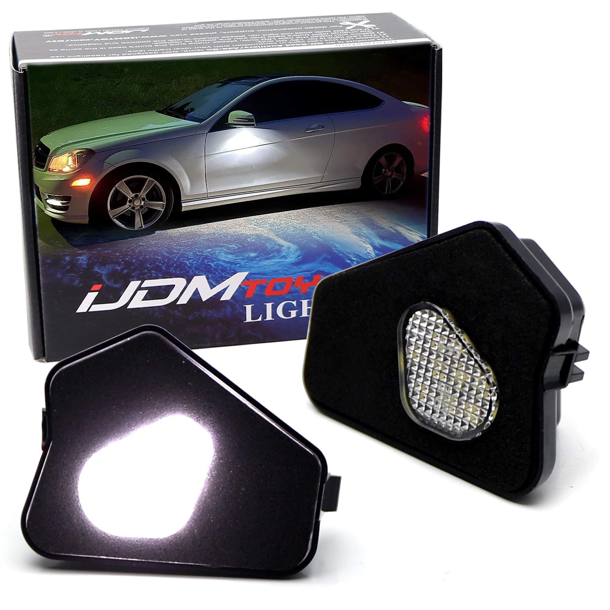 White 18-SMD Full LED Under Mirror Puddle Lights Compatible With Mercedes W204 C-Class, W212 E-Class, W221 S-Class, C117 CLA-Class, C218 CLS-Class, etc (fit models w/o under mirror camera)
