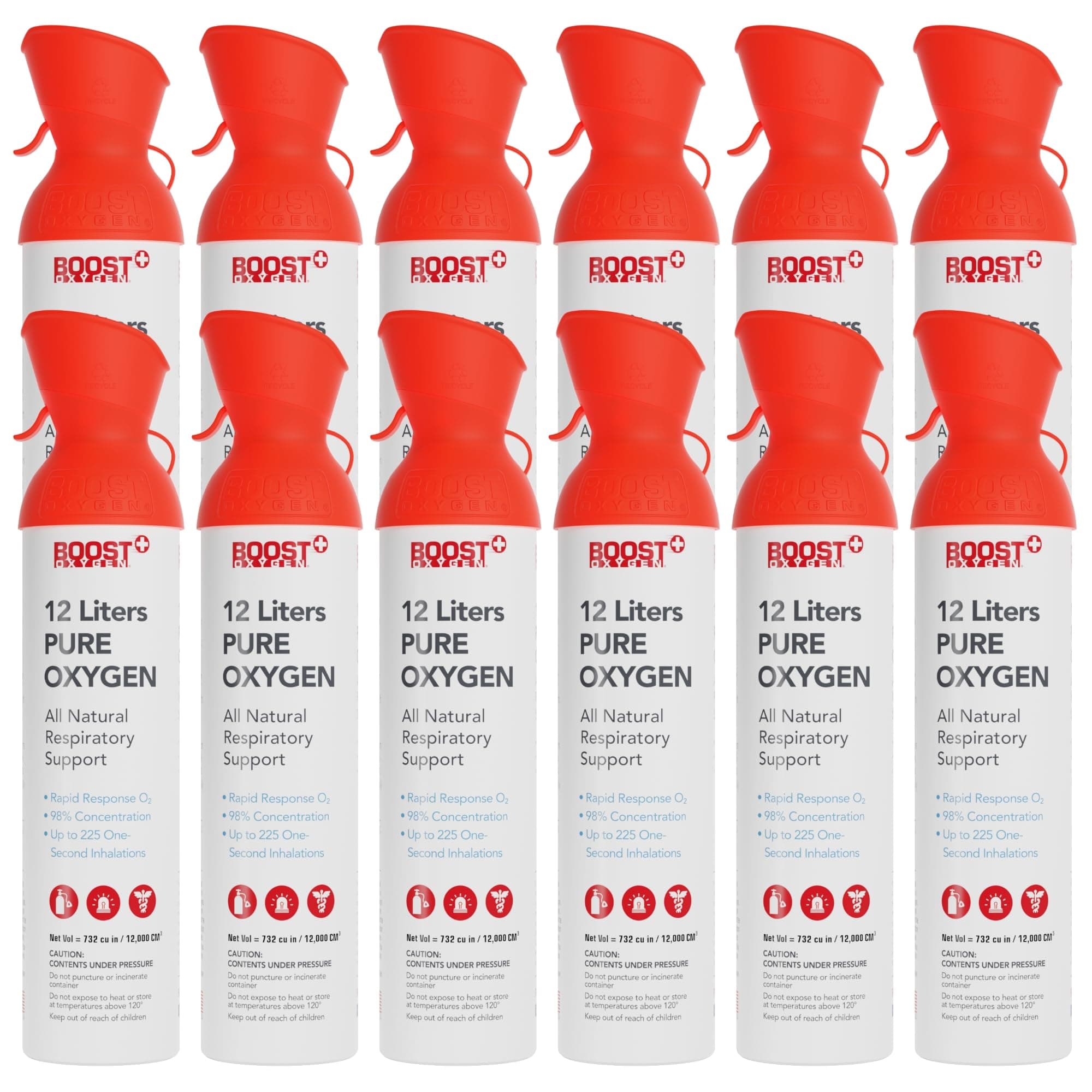 Boost Oxygen Extra-Large Rapid Response 12L Canister | Respiratory Support for Aerobic Recovery, Altitude, Performance & Health (12 Pack)