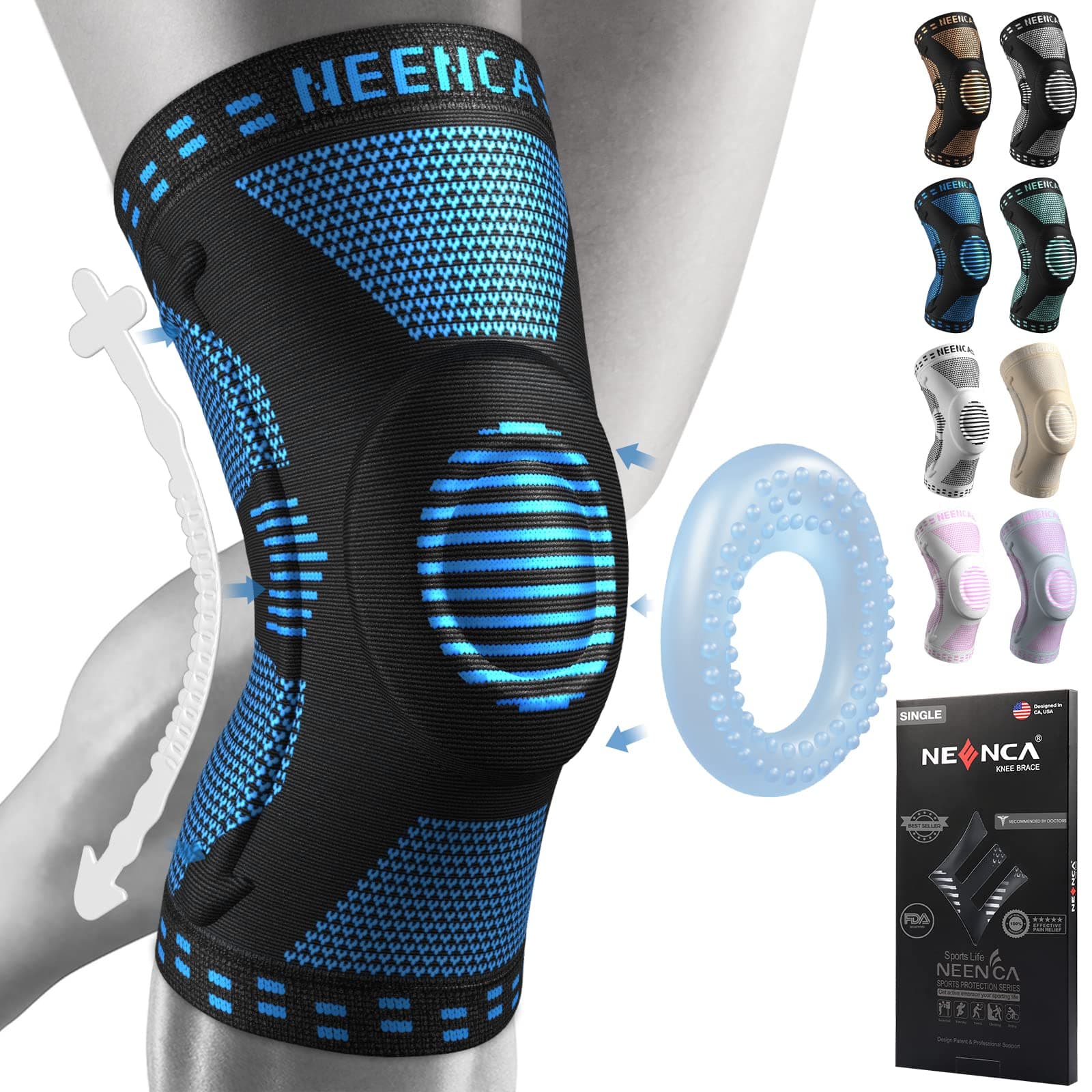 NEENCA Professional Knee Brace,Knee Compression Sleeve Support for Men Women with Patella Gel Pads & Side Stabilizers,Medical Grade Knee Pads for Running,Meniscus Tear,ACL,Arthritis,Joint Pain Relief