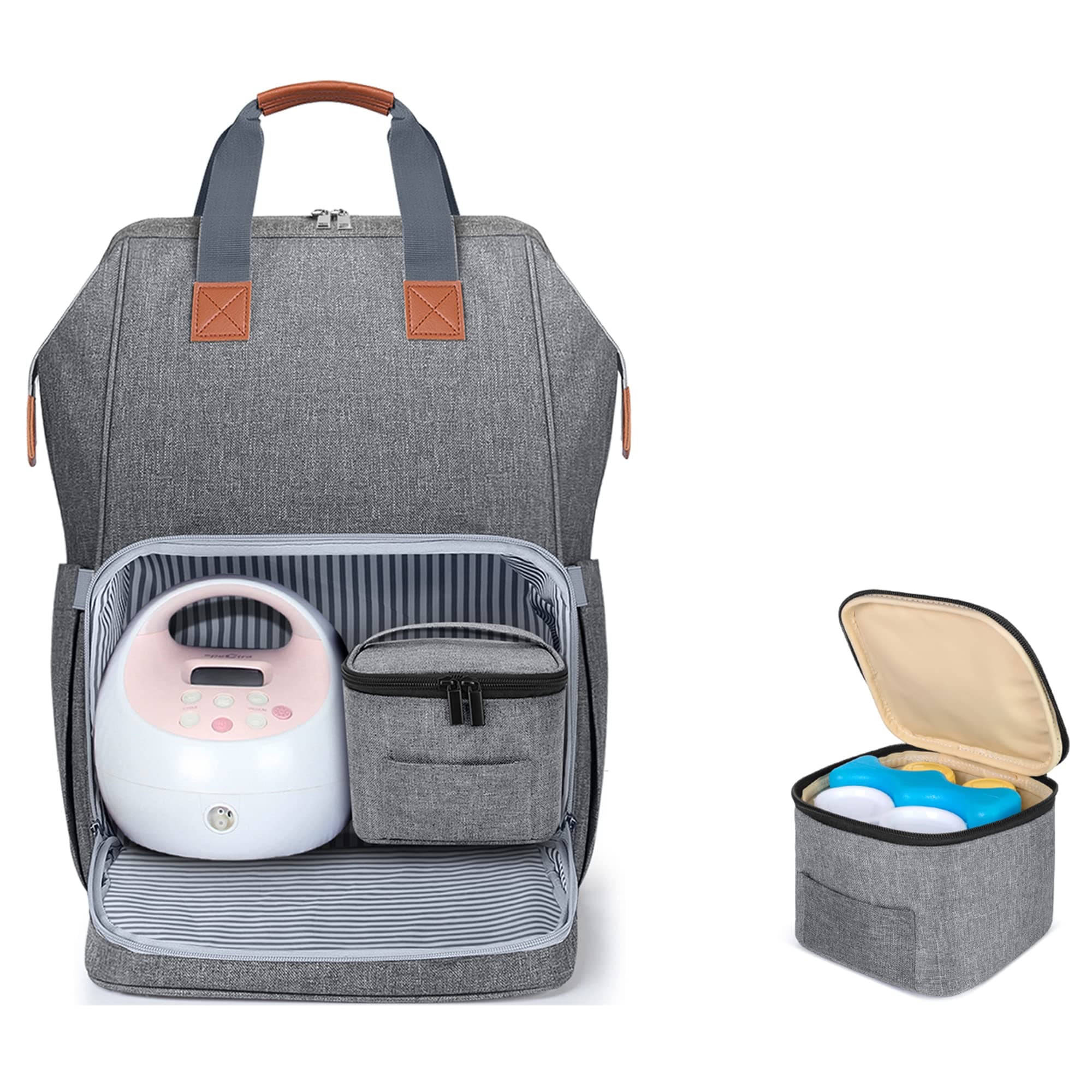 LUXJA (Backpack (with a cooler bag), Gray) - Breast Pump Bag with Breastmilk Cooler Bag (Fits Four 150ml Breastmilk Bottles), Breast Pump Backpack with Compartments for Cooler Bag and Laptop (Suita...