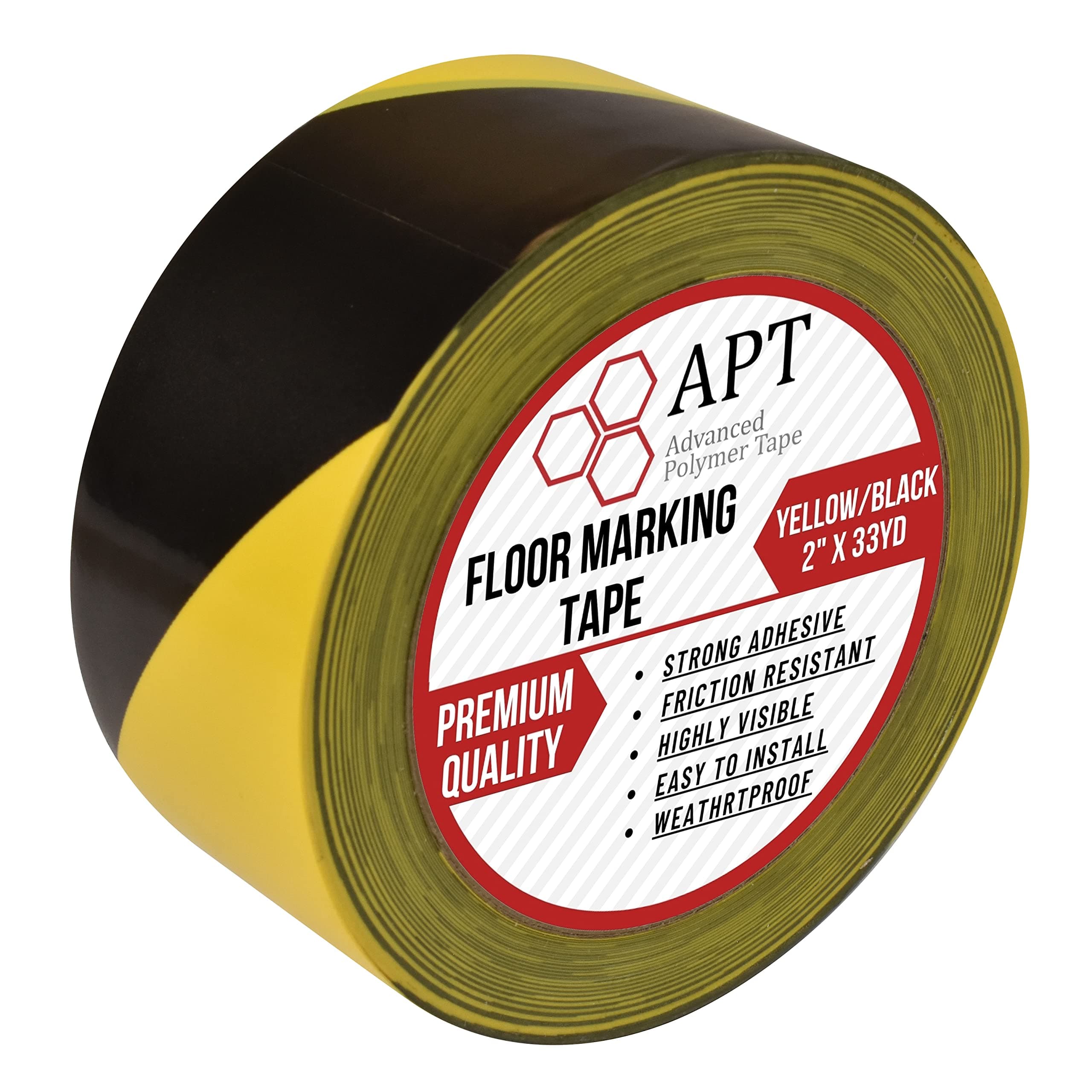 APT, (2'' Width X 36 Yds Length) PVC Marking Tape, Premium Vinyl Safety Marking and Dance Floor Splicing Tape, 6 mil Thick, (Multiple Color) (2'', Yellow/Black)