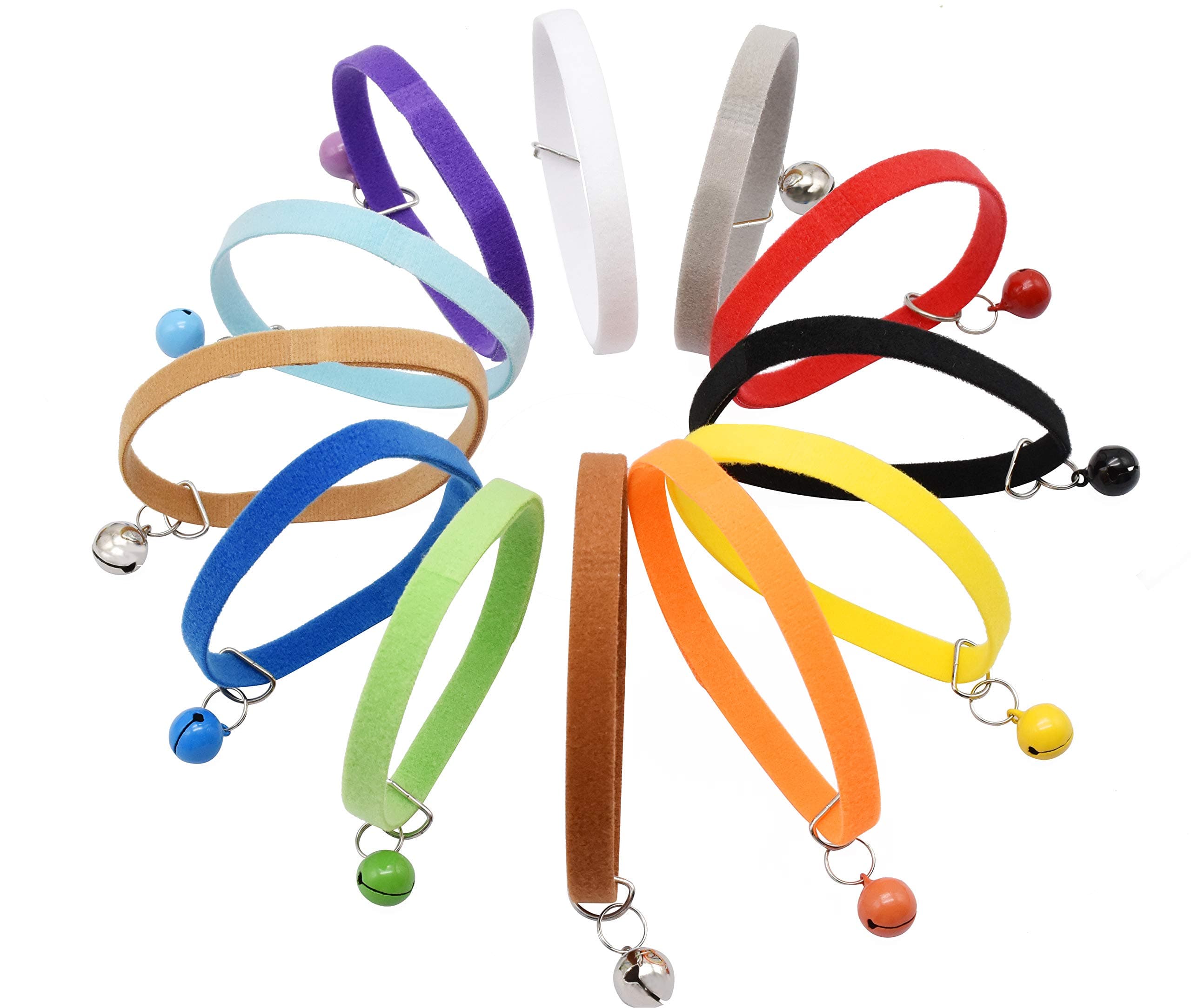 Kittens Puppy ID Bands Collars Adjustable & Reusable Double Side Soft Plush Dog Cat ID Collar with Bells(12 Colors)
