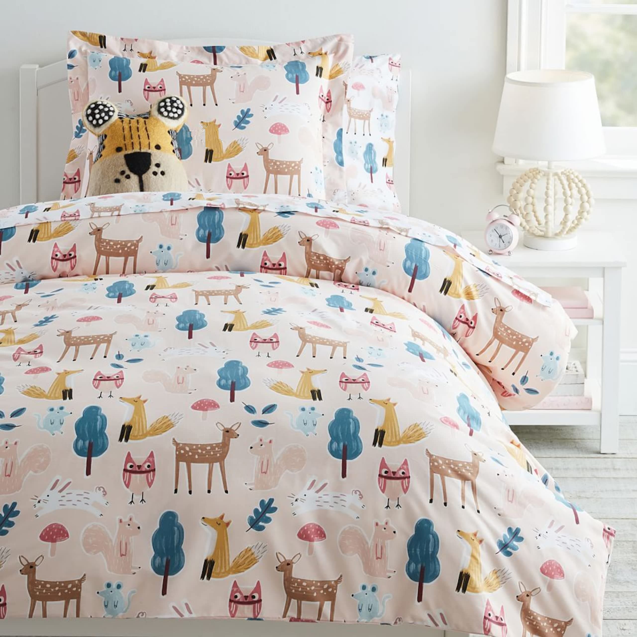 LORETO - A QUALITY LINEN BRAND 100% Cotton King Size Bedsheet with 2 Pillow Covers - Peach Baby Animals, Soft & Breathable 144 TC Fabric, Perfect for King Size Beds