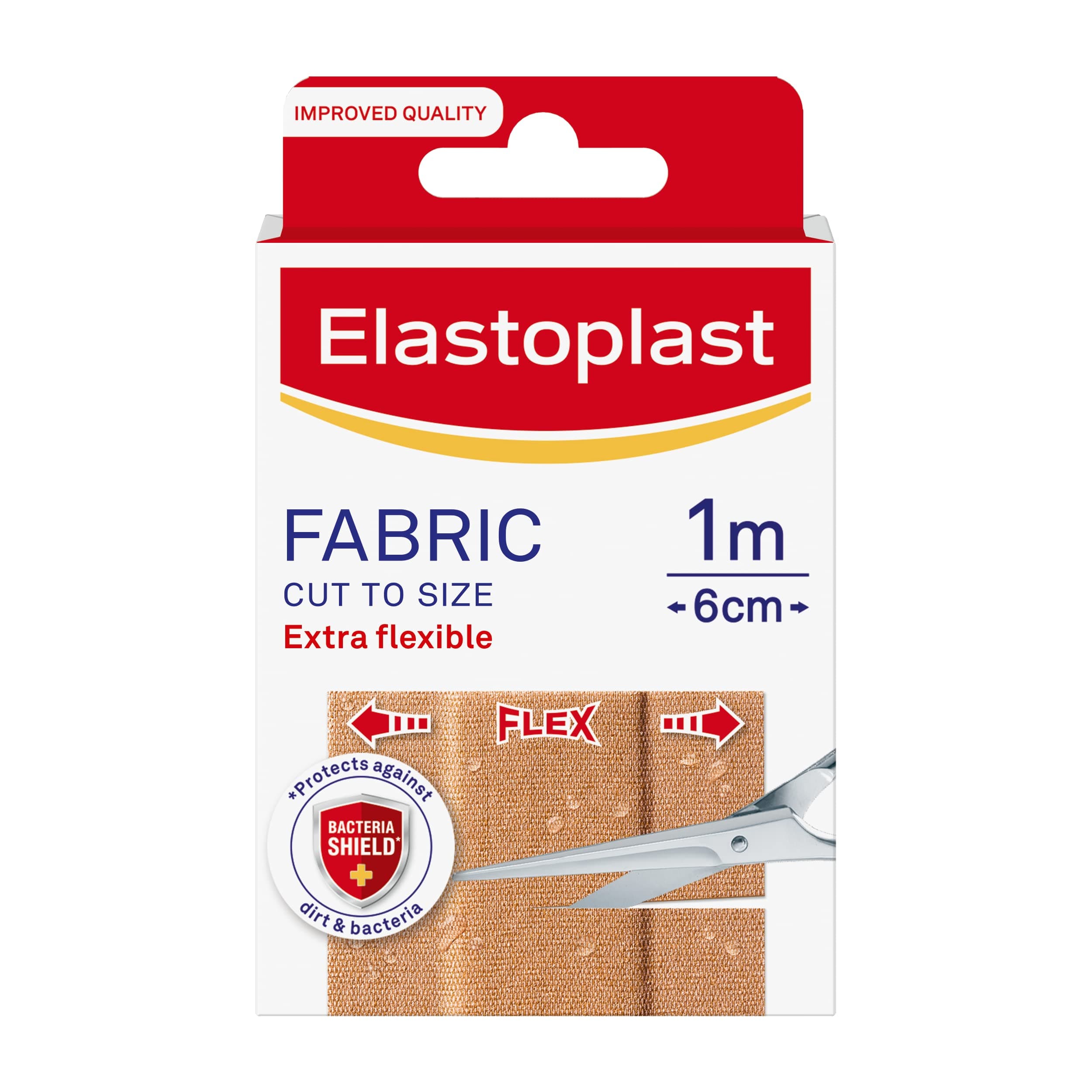 Elastoplast Fabric Cut to Size (1 m x 6 cm), Extra Flexible Wound Care, Moves with the Body, Water-Repellent & Breathable, 10 Strips