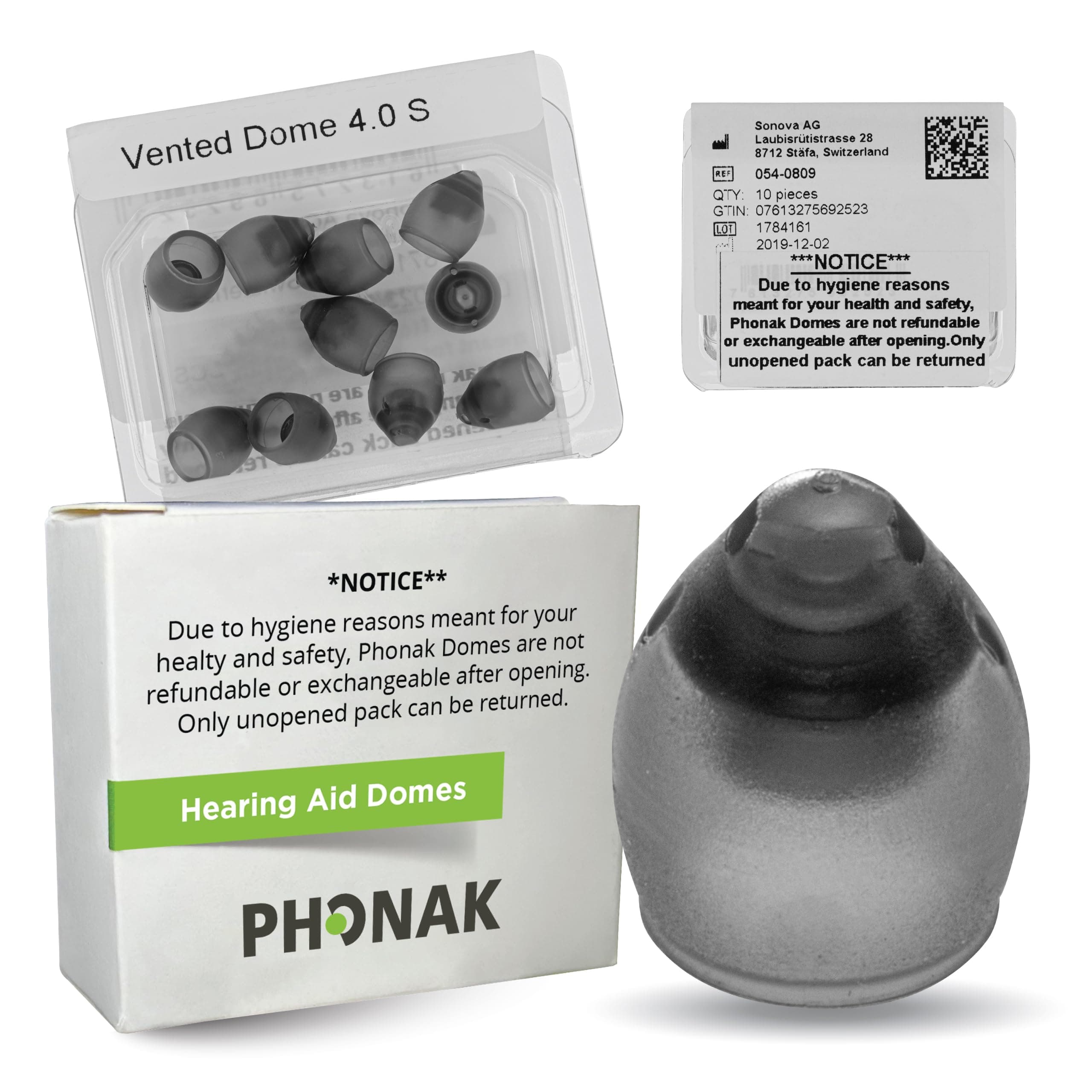 Phonak Vented 4.0 Dome Small (0.29 inch=7.5mm) 10 Domes, Genuine OEM Switzerland Replacement by Sonova, Hearing Aid Domes for Phonak Audeo Marvel Paradise Lumity Accessories -1 Pack/10 Domes Total