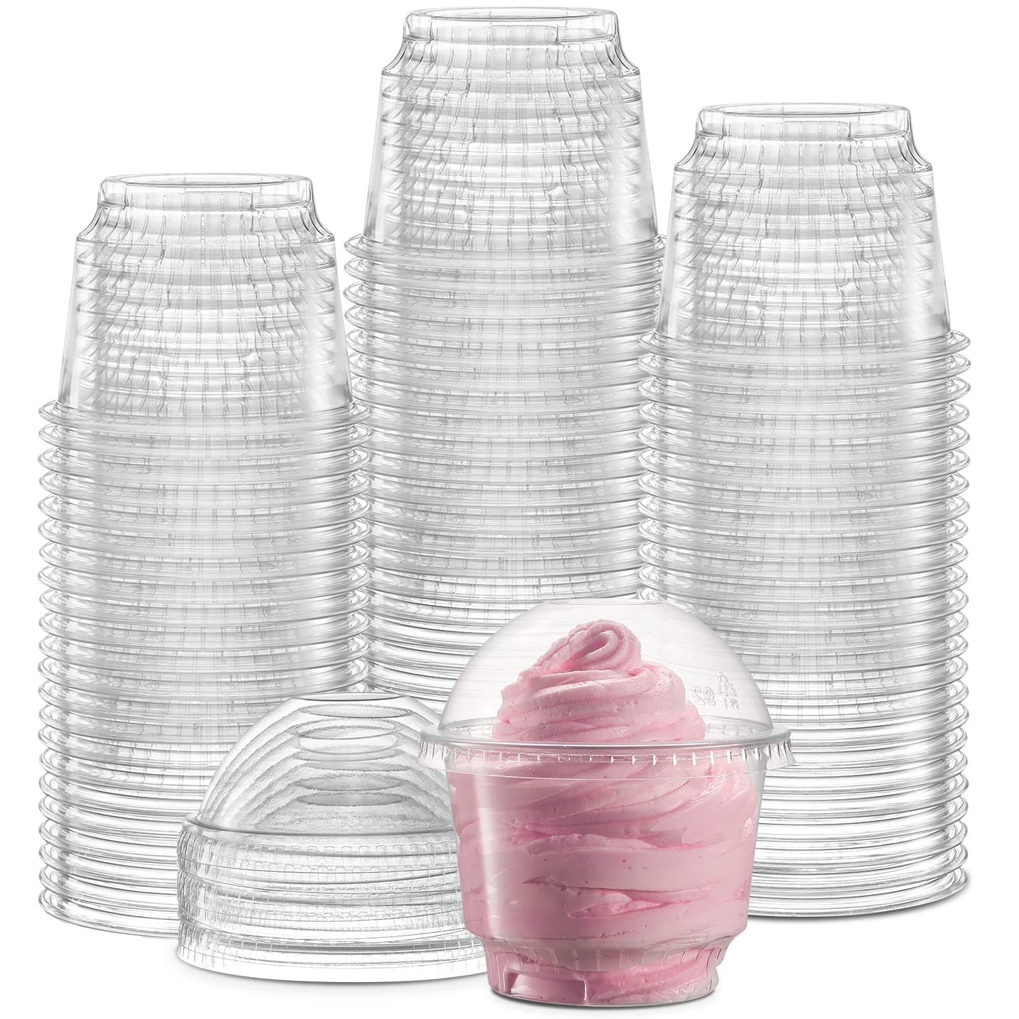 8 oz Clear Plastic Dessert Cups with Dome Lids No hole - 50 Sets Disposable Snack Bowls for Ice Cream, Parfait, Jello and Individual Desserts at Party, Fruit Cup with No Leaks