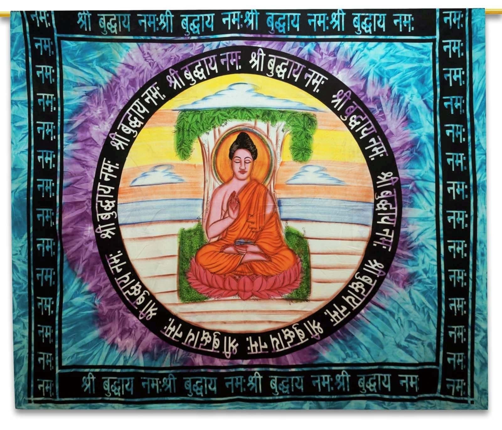 Meditation Buddha Tapestry Large Table Runner Wall Art Blue Bedspread Art, Home Decor Wall Hanging, Table Cloth Home Décor Bed Spread, Cotton Bohemian Tapestry, Hippie Tapestry
