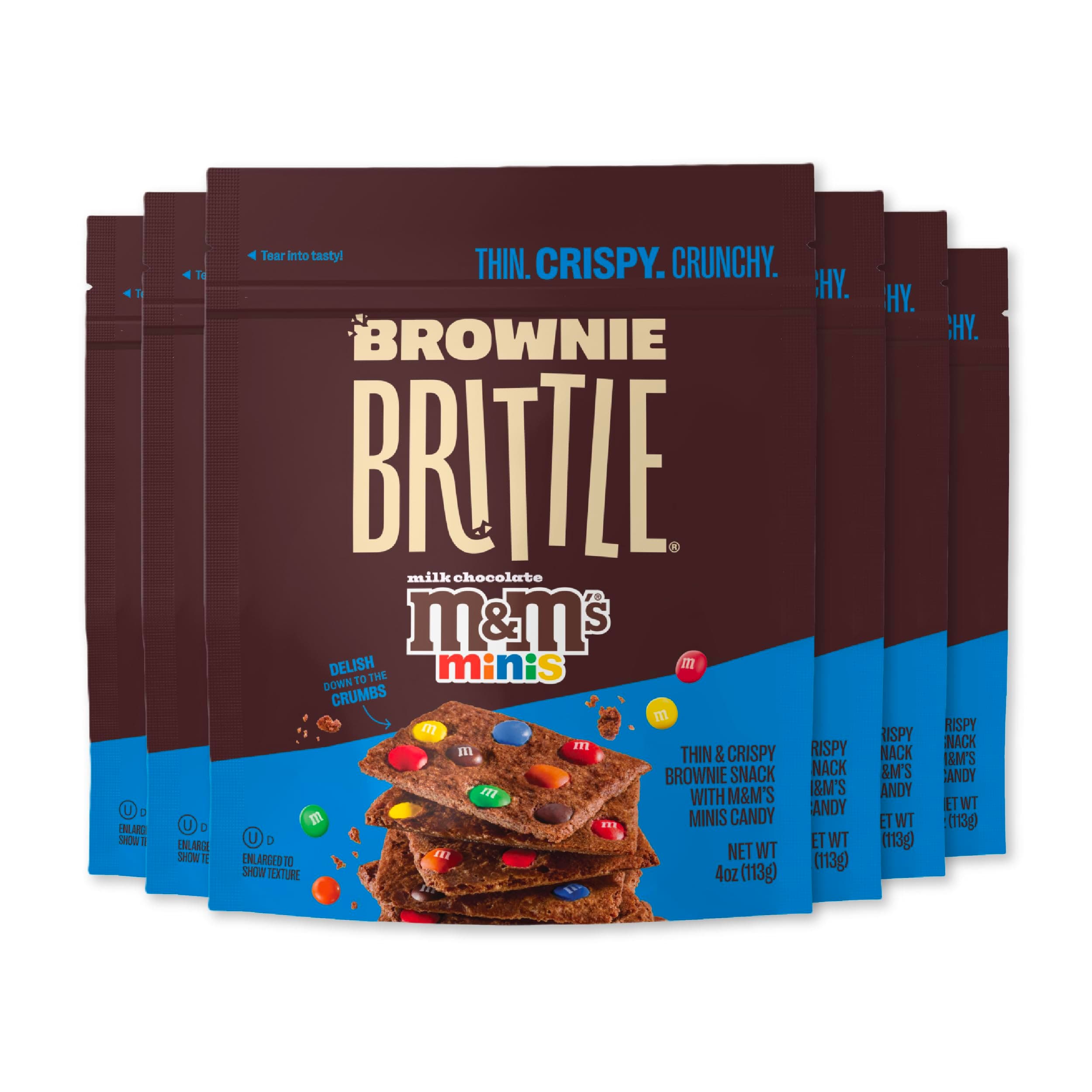 Brownie Brittle – M&M’S Minis Thin and Crispy Sweet Snacks (Pack of 6, 4 oz), Rich Gourmet Brownie Bites Dessert