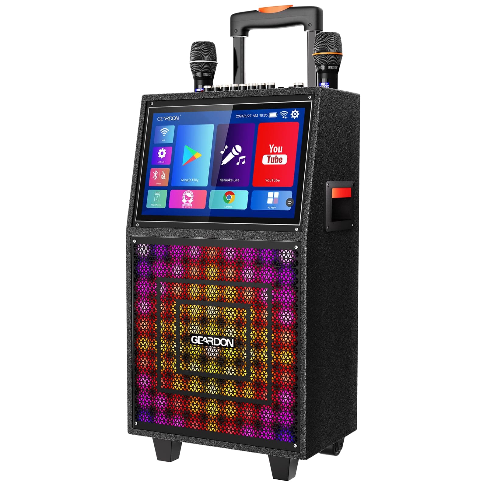 Karaoke Machine with Lyrics Display Screen for Adults, Built-in 15 Inches Tablet, Bluetooth Speaker with 2 Wireless Mics, 1000W Peak Power, DJ Lights, Portable Karaoke System for Any Occasion