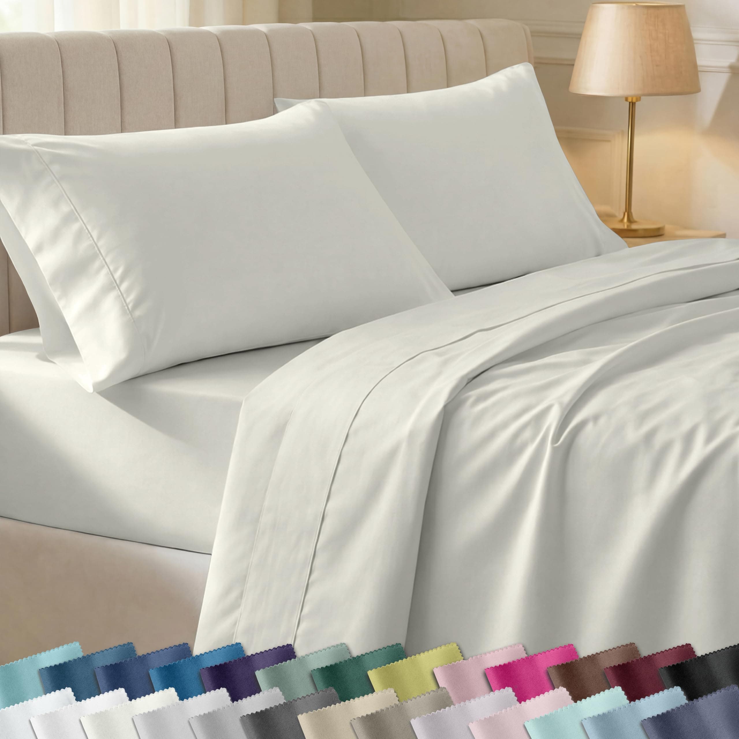 California Design Den Soft 100% Cotton Queen Sheet Set, 400 Thread Count Good Housekeeping Award Winner, Silky Sateen Weave with Deep Pockets, Long Staple Cotton Bed Sheet Set - Ivory (Pale Tone)