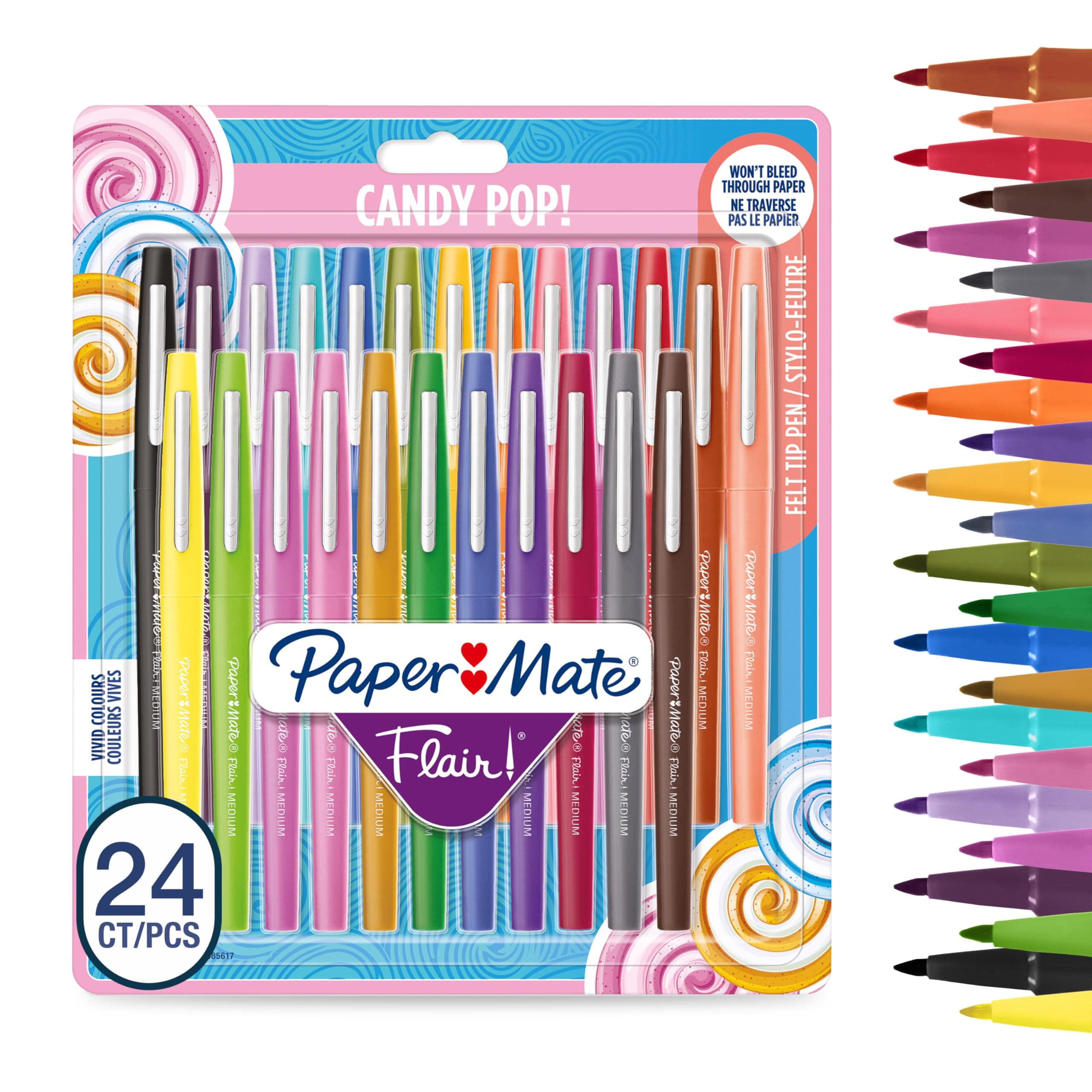 Paper Mate Flair Felt Tip Pens | Medium Point (0.7 mm) Marker Pens | Assorted Candy Pop Colouring Pens | For Kids & Adult Colouring, Journalling & More | 24 Count