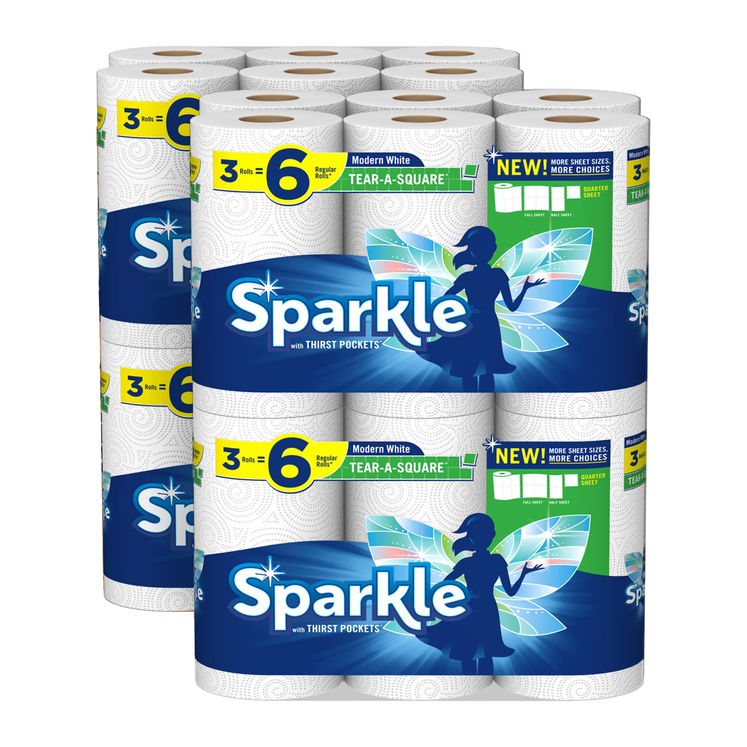 Sparkle® Tear-A-Square® Paper Towels, 24 Double Rolls = 48 Regular Rolls