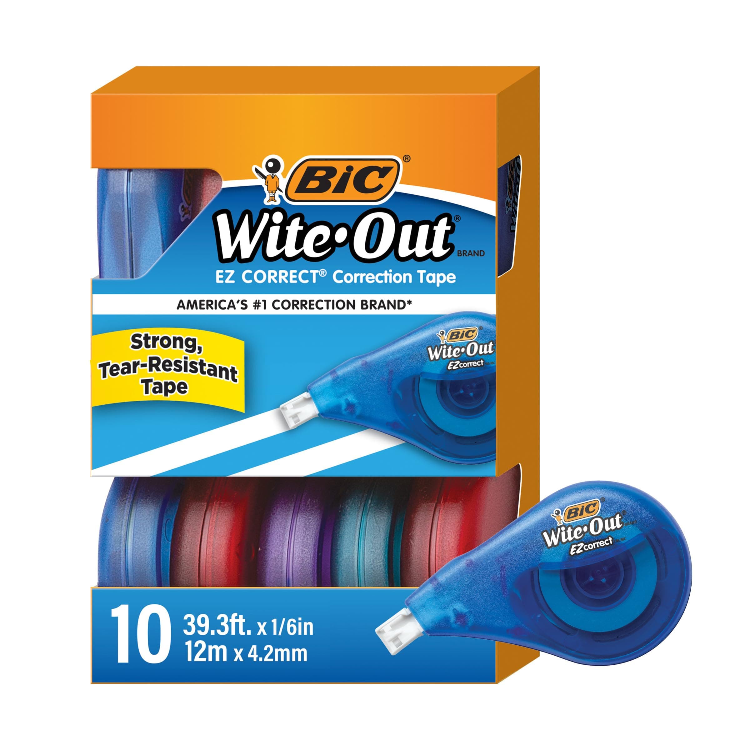 BIC Wite-Out Brand EZ Correct Correction Tape, White, 10-Count