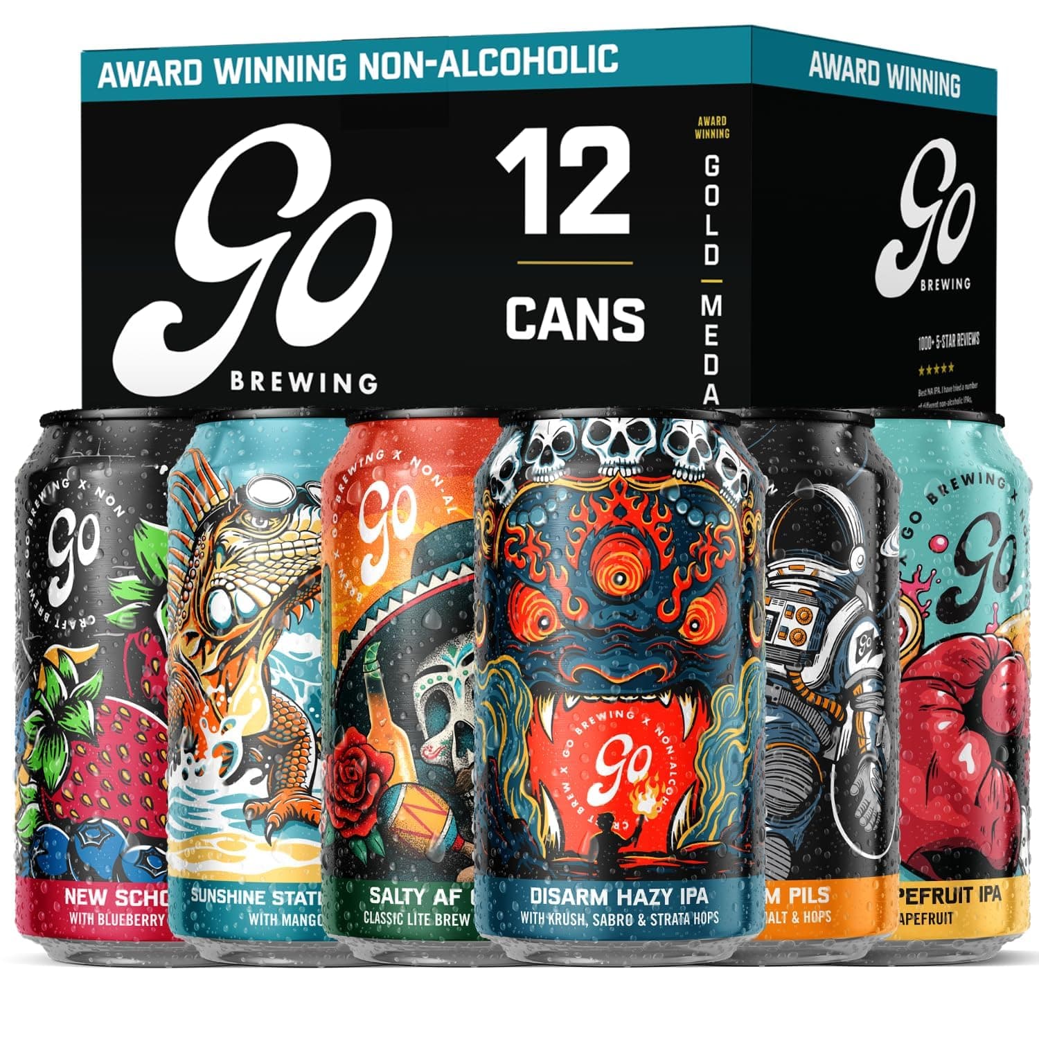 Go Brewing - 12 Mixed Pack - Non-Alcoholic Brew - Small Batch Brew - Classic Ingredients - Non Alcoholic Assorted Variety Pack - Low-Calorie, NA Brew - Ideal for Any Occasion (12 oz, 12 Pack)
