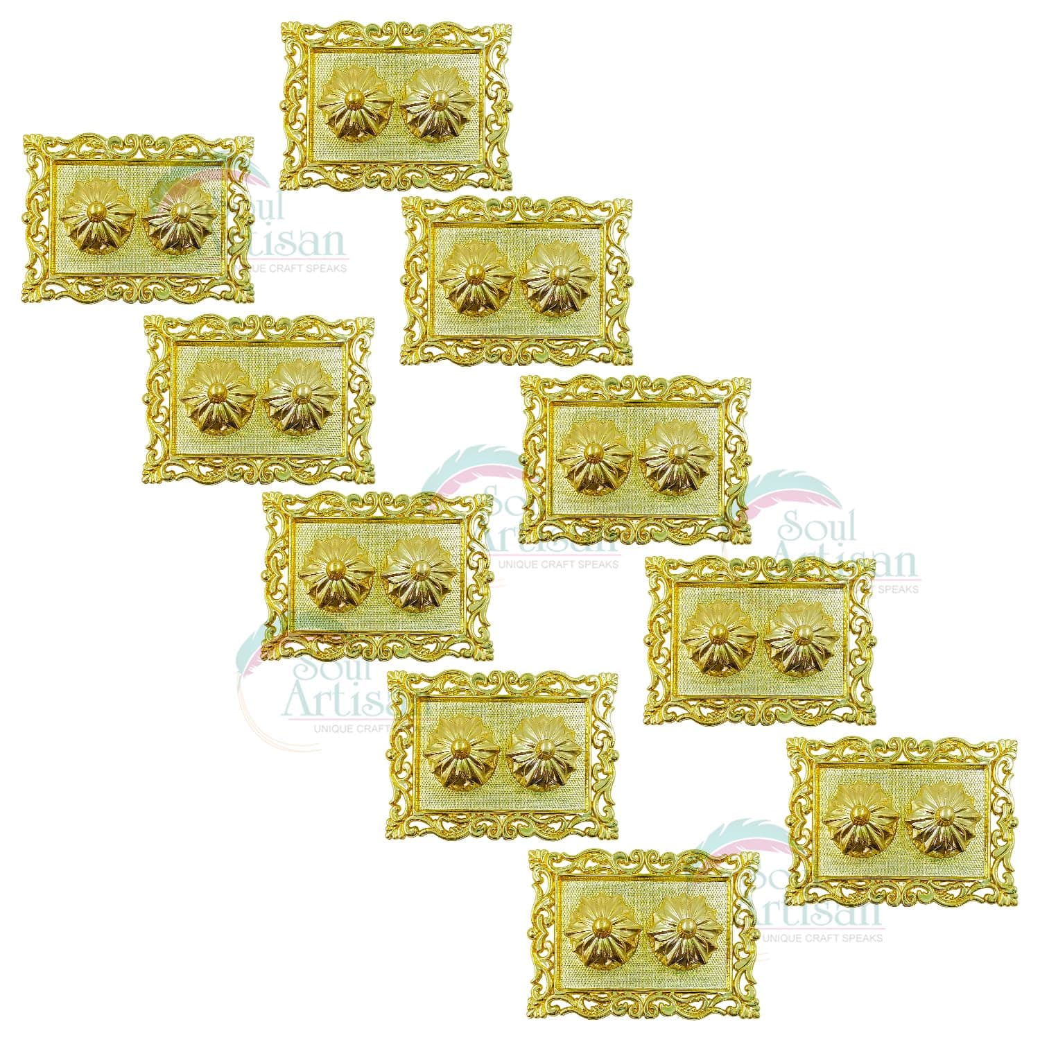 Rectangle Design Double Kumkuma Holder Chimil Box - Plastic Golden Metallic Color(Pack of 10) - Decorative Art Design Tilak Daani, Sindoor for Women Return Gift, Diwali, Weddings, Pooja