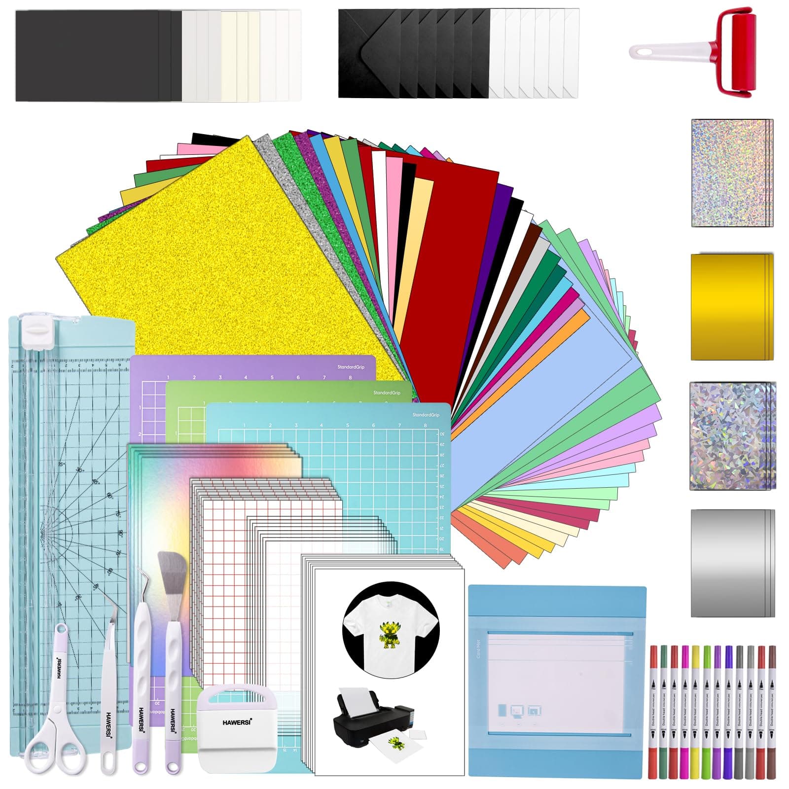 All-in-One Ultimate Accessories Bundle for Cricut Joy Xtra,134pcs Starter Kit with Heat Transfer Vinyl,Adhesive Vinyl, Weeding Tools,Transfer Tape,Paper Trimmer,Brayer Roller,Crafting Starter Kit