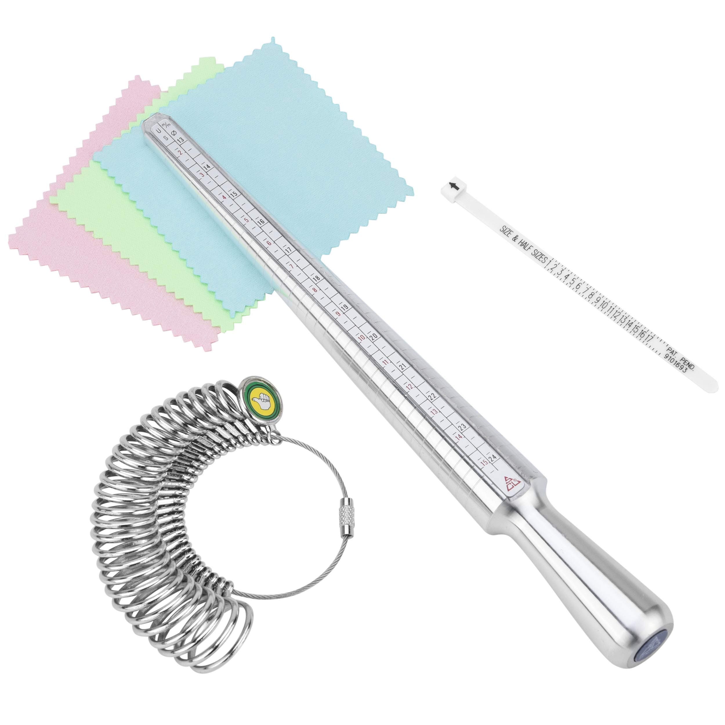 Ring Sizer Mandrel Measuring Tool Iron/Steel/Plastic Gauge Finger Measurement Set With 3 Piece Jewelry Polishing Cloth