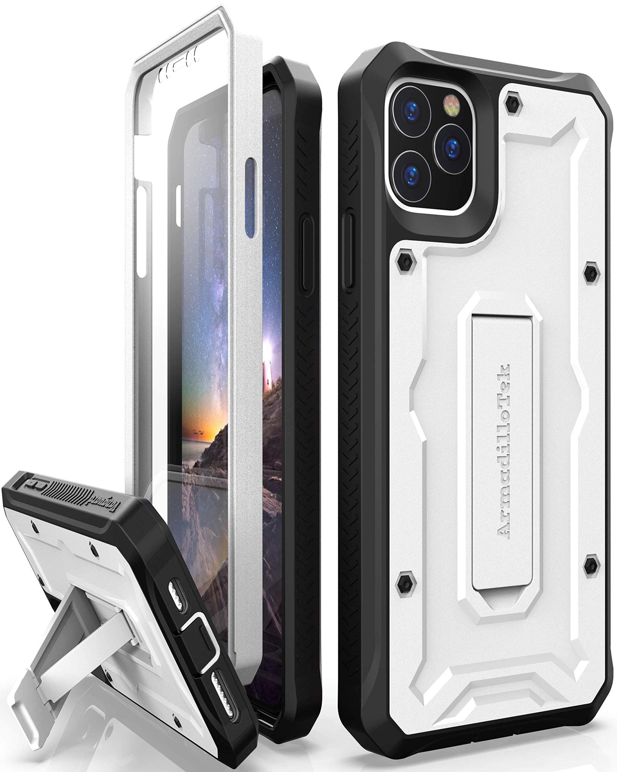 ArmadilloTek Vanguard Compatible with iPhone 11 Pro Max Case (6.5 inches) Military Grade Full-Body Rugged with Kickstand and Built-in Screen Protector - White