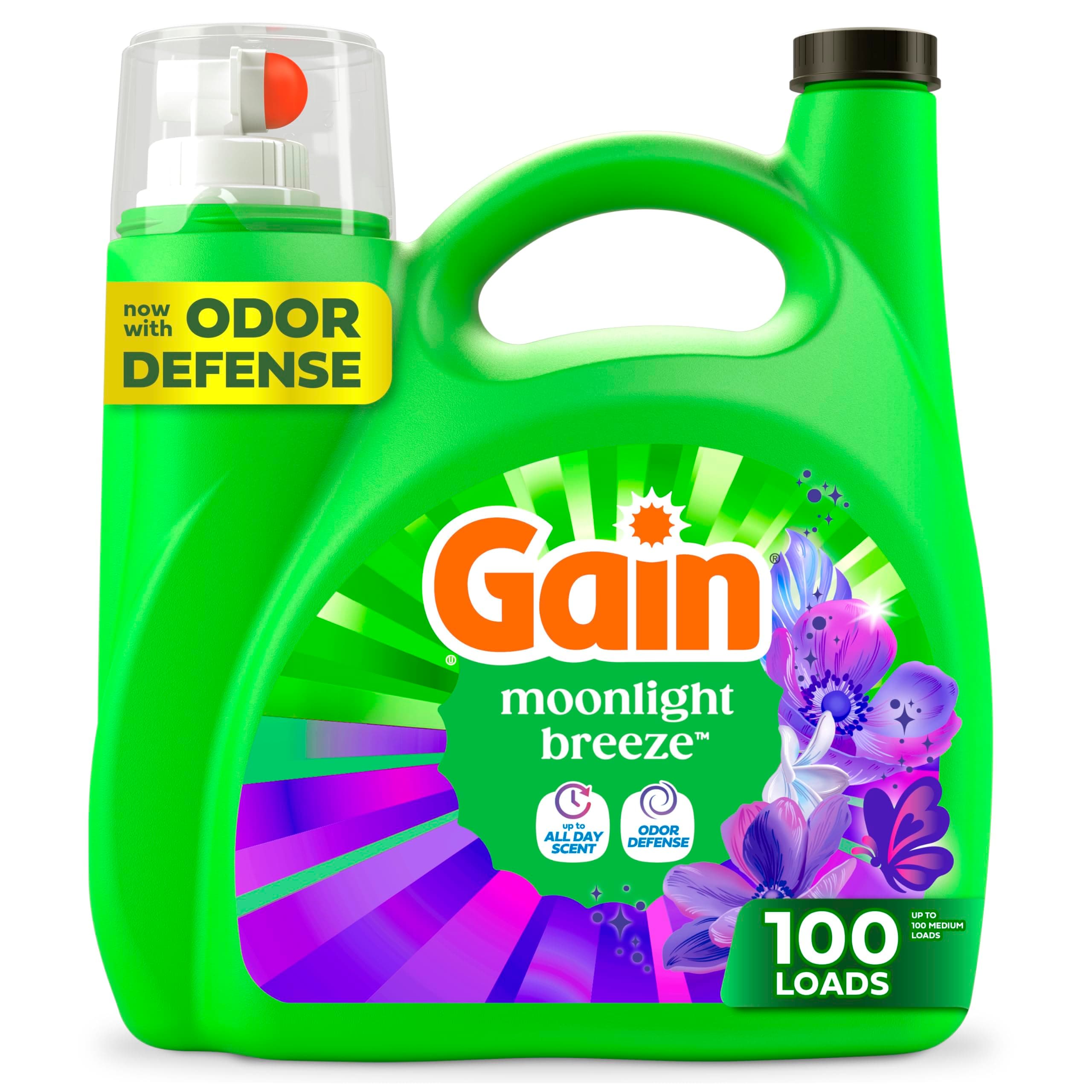 Gain Liquid Laundry Detergent, Now with Odor Defense, Moonlight Breeze Scent, 132 fl oz, 100 Loads (Packaging May Vary)