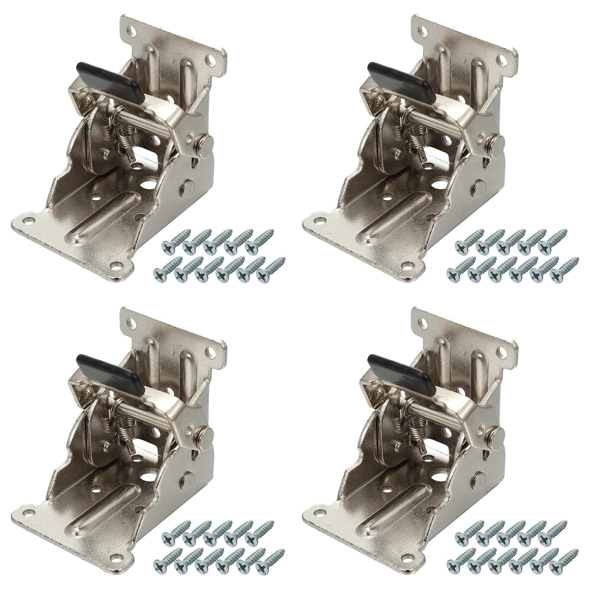 4 Pack Folding Table Legs Brackets, 90 Degree Foldable Legs Brackets with Screws Lock Extension Support Bracket Self Locking Hinges for Table Chair Bed Leg Feet Workbench, Silver