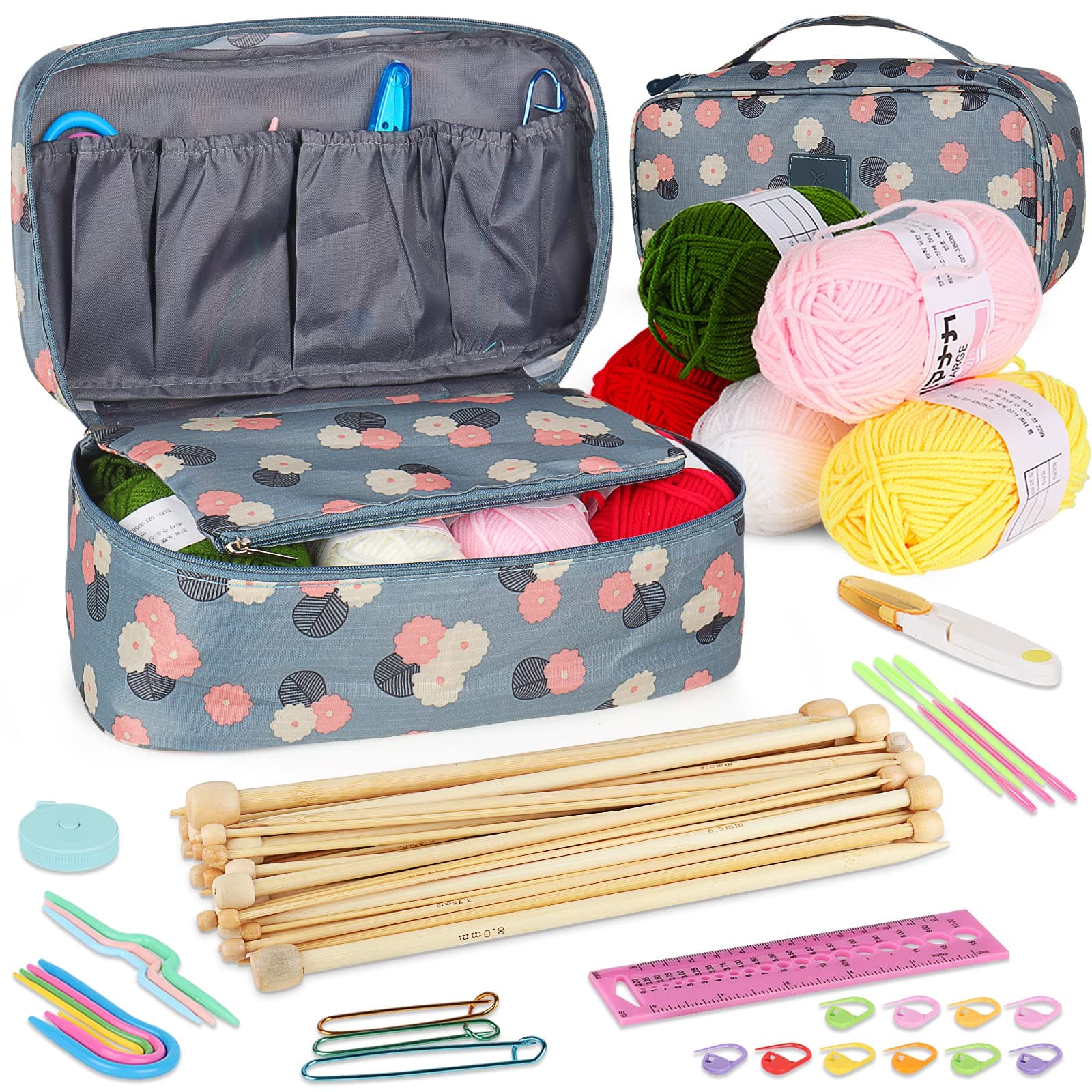 Coopay Knitting Kit for Beginners 71pcs | 2mm-10mm Single Pointed Knitting Needles Set | Bamboo Knitting Set with Yarn | Straight Knitting Needles, Storage Case, Knitting Accessories, Knitters Gifts