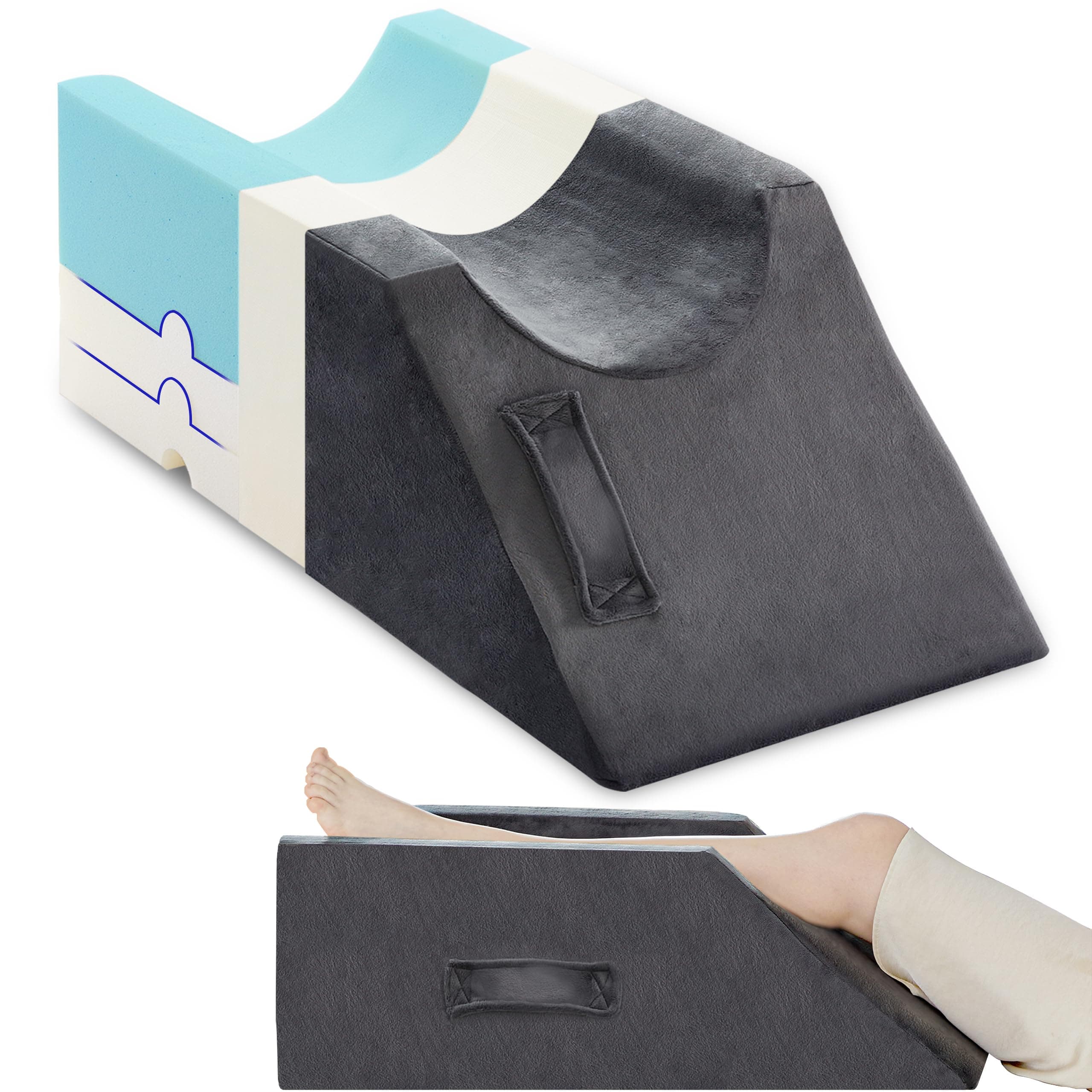 Kingfun Adjustable Leg Elevation Pillow with Dual Handles, Support Orthopedic Leg Pillow with Memory Foam, Bed Wedge Pillows for After Surgery, Ankle, Knee Injury, Foot Rest, Swelling