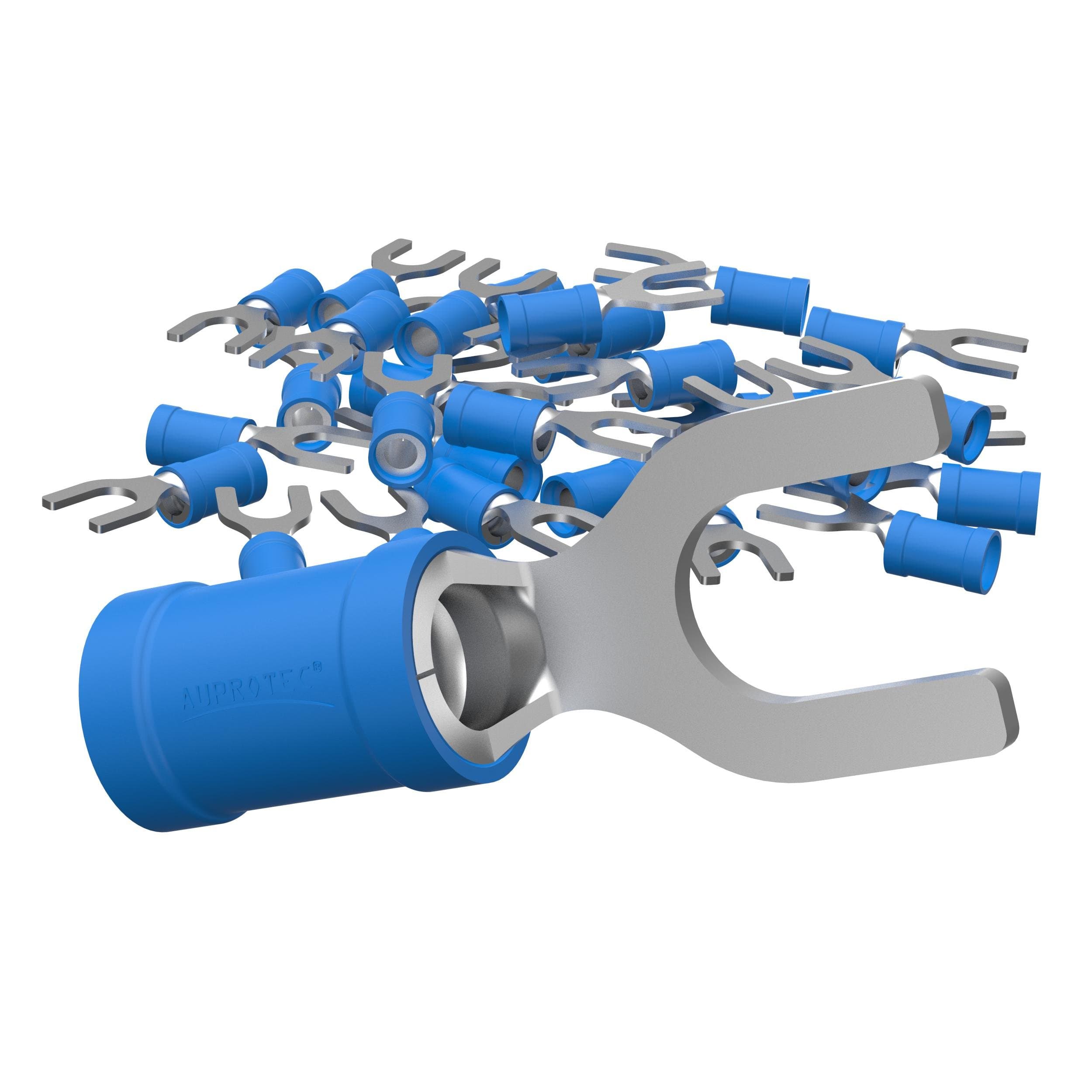 AUPROTEC 50x Fork Connector 1.5-2.5 mm² blue AWG 16-14 hole-Ø M4 SV Vinyl semi-insulated Spade Crimp Terminals tinned copper Electrical Connectors