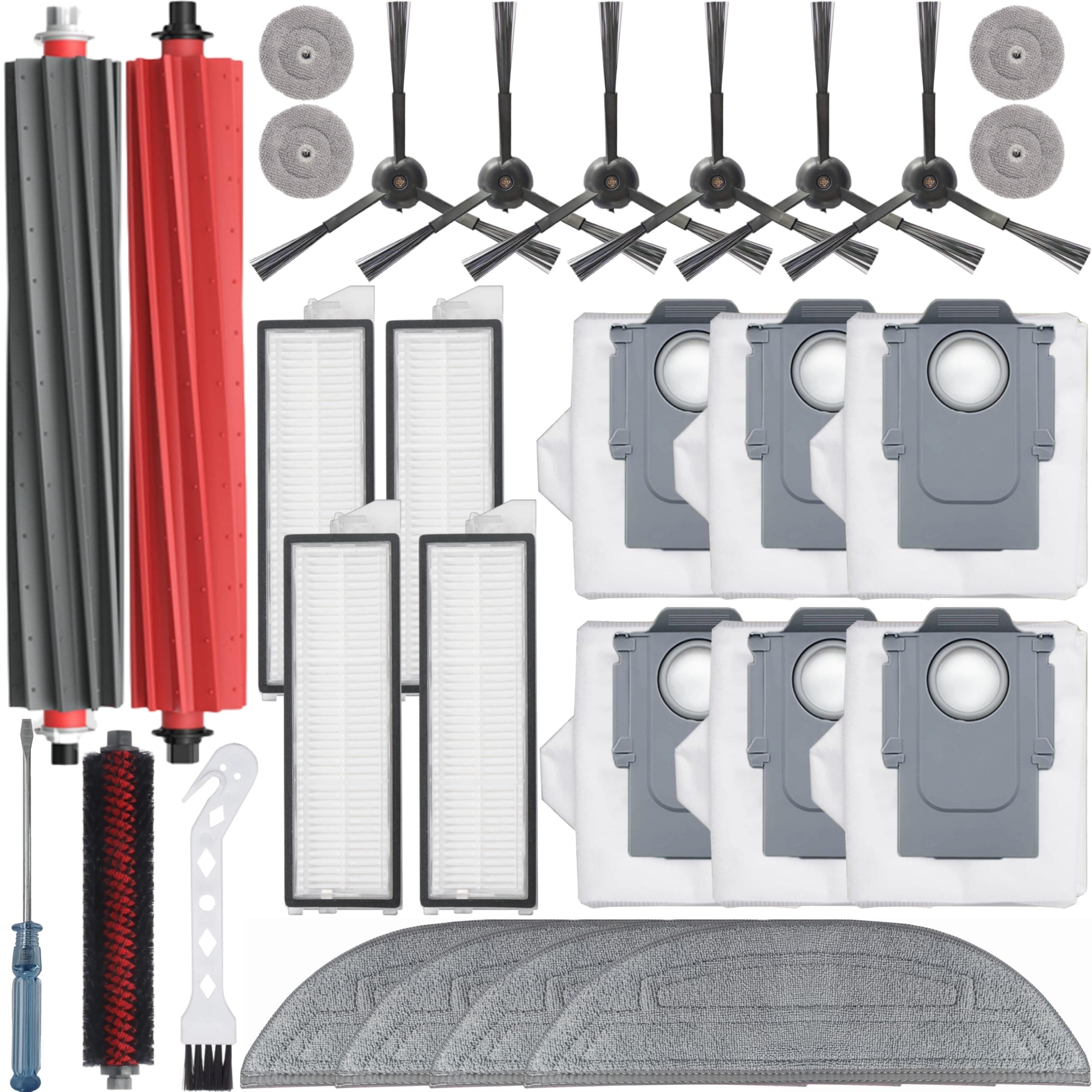 27Pcs Accessories Kit, Compatible with Roborock S8 MaxV Ultra Robot Vacuum, 1 Self-Main Brush, 2 Roller Brush, 4 HEPA Filters, 4 Small Mop, 4 Mop Pads, 6 Side Brush, 6 Vacuum Bags