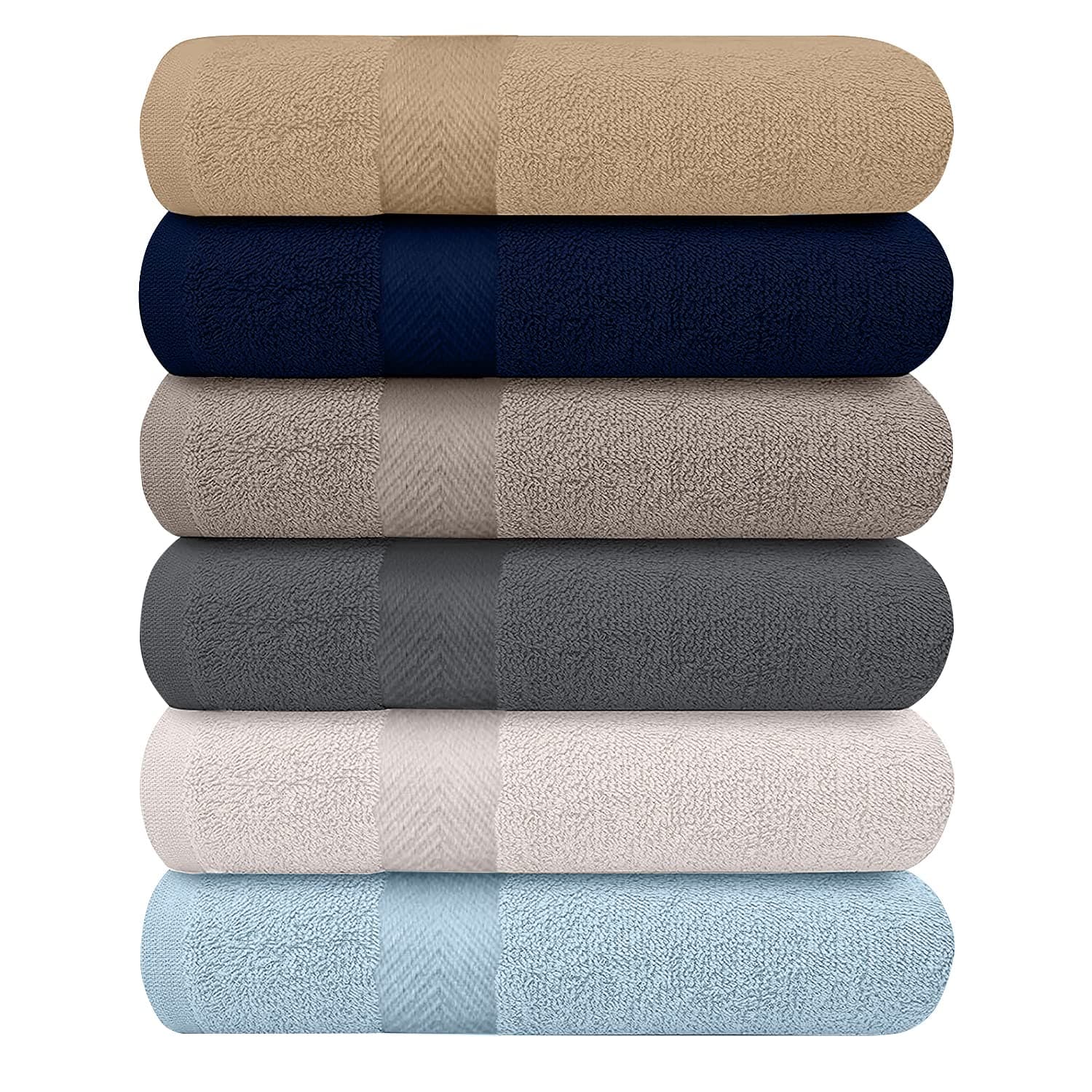 6-Pack Bath Towels - Lightweight - Extra Absorbent - 100% Cotton - Shower towels (Multi, 27 inchesx54 inches)