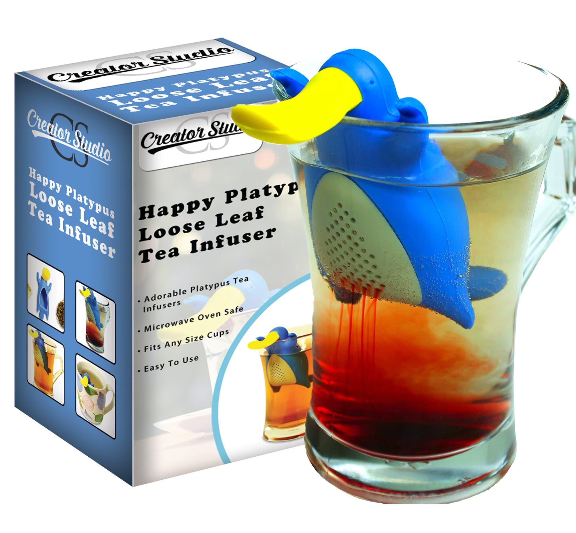 CREATORSTUDIO Manatee Loose Leaf Tea Infuser Strainer (Gift Set of 2) Cute Animal Manatea Novelty Tea Steeper for Detox, Cleanse, Herbal Weight Loss & Mulling Spices - Made from Non Toxic Silicone