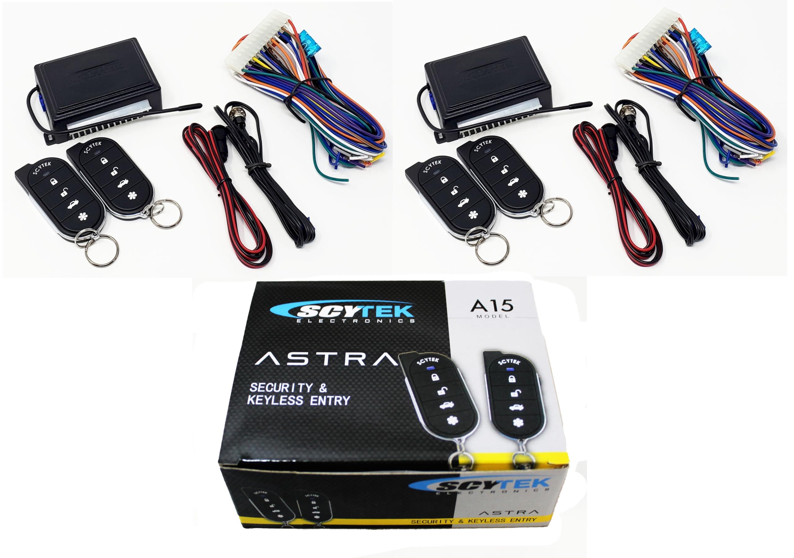 Scytek A15 Keyless Entry Car Alarm Security System, 2 Key Fob 2 Door Locks