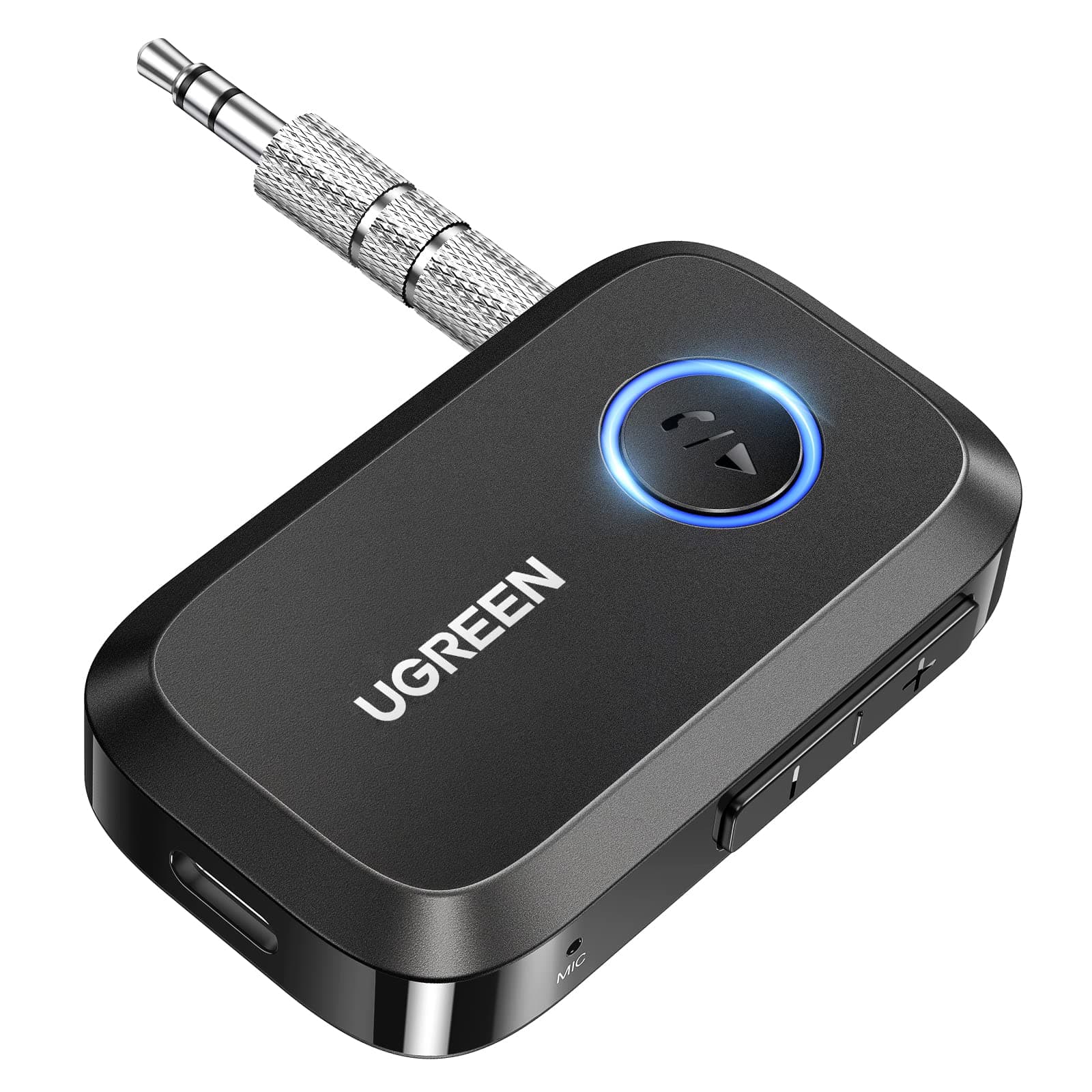 Aux to Bluetooth Receiver 5.4 Adapter Built-in Mic 15H Playtime Handsfree Call Dual Device Connection for Car Home Stereo Speaker Amplifier