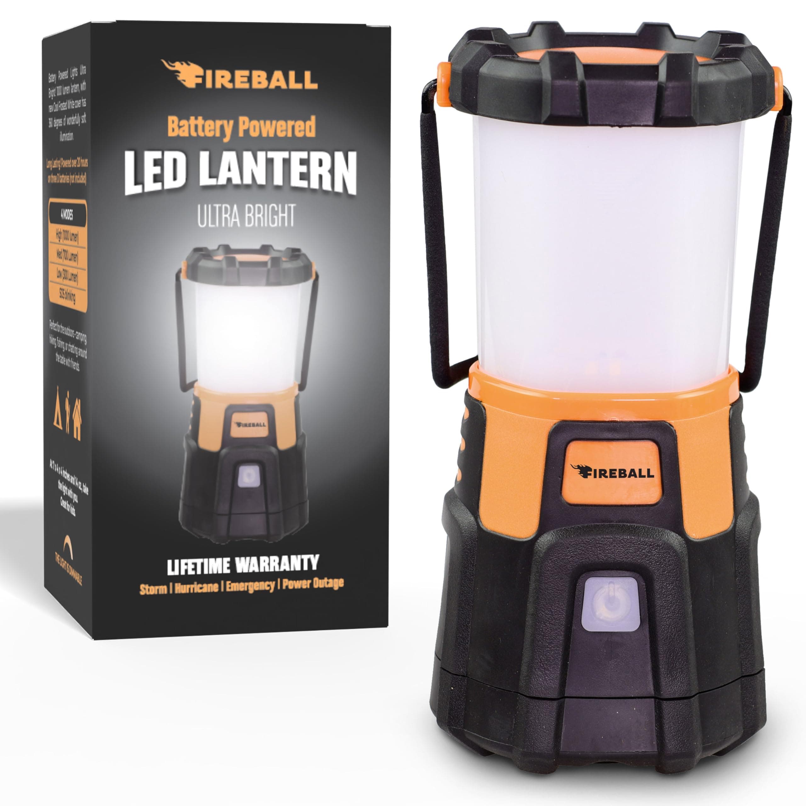 Fireball | Dimmable Lantern Battery Powered | 1000 Lumen LED Lantern | Emergency, Storm, Camping Torch | Battery Operated Lights | Lifetime Warranty