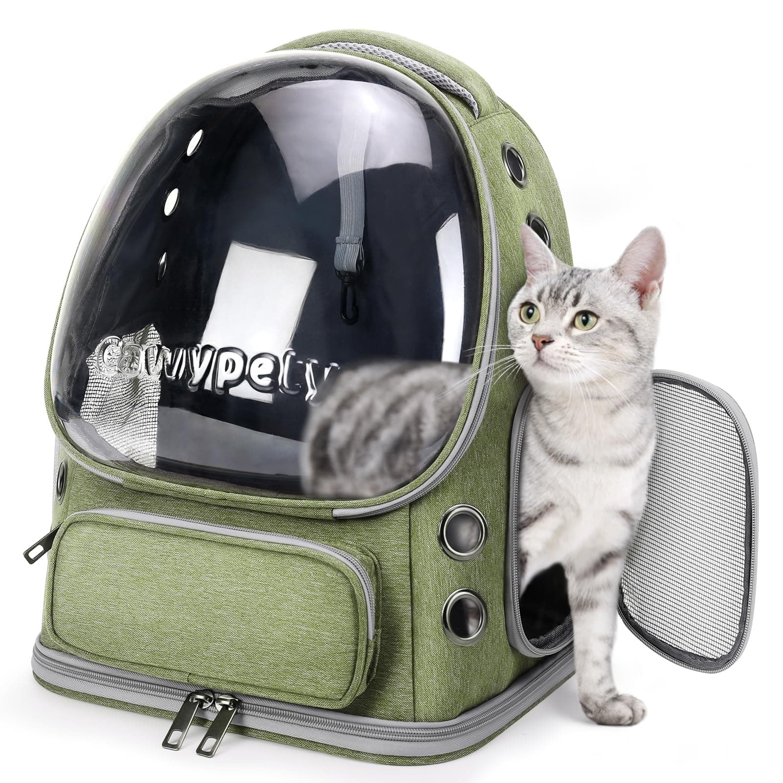 Cat Backpack Carrier, Breathable Cat Carrier Large Space Bubble Pet Backpack for Kitty Small Dog up to 15lbs, Transparent & Foldable Pet Carrier for Travel Hiking