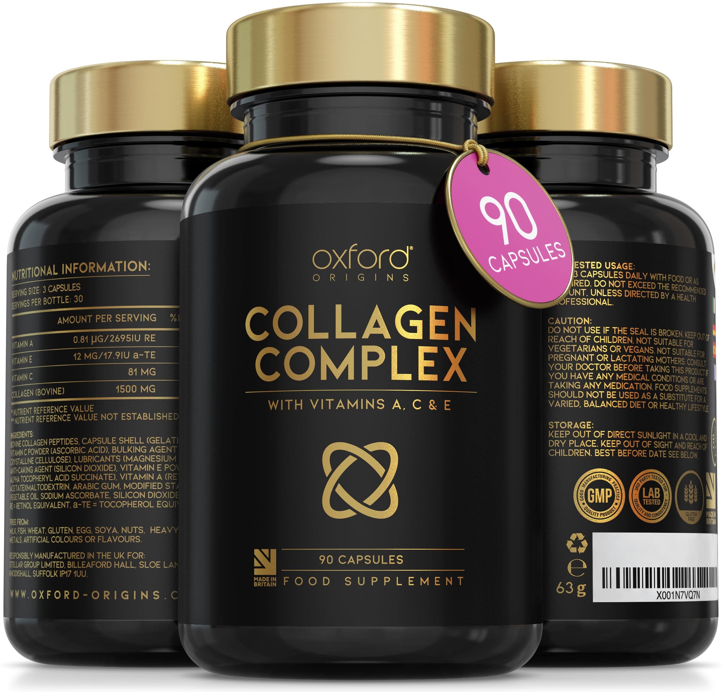 – Advanced Collagen Complex | Made in the UK | Hydrolysed Collagen Supplements for Women & Men Enhanced with High Absorption Hair Skin and Nails Vitamins A, C & E | 90 Capsules