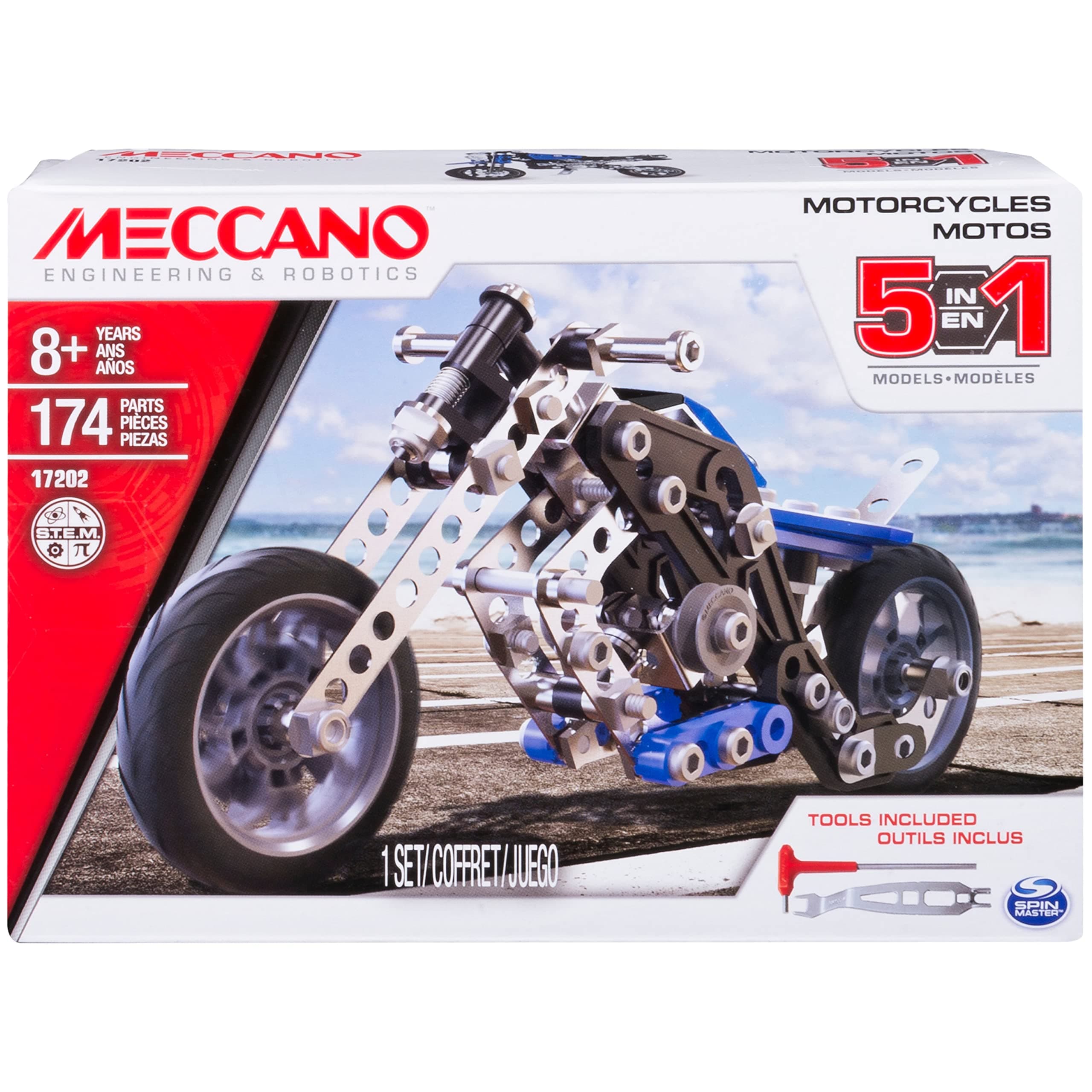 Erector, 5 in 1 Model Building Set - Motorcycles, 174 Pieces, for Ages 8 and up, STEM Construction Education Toy