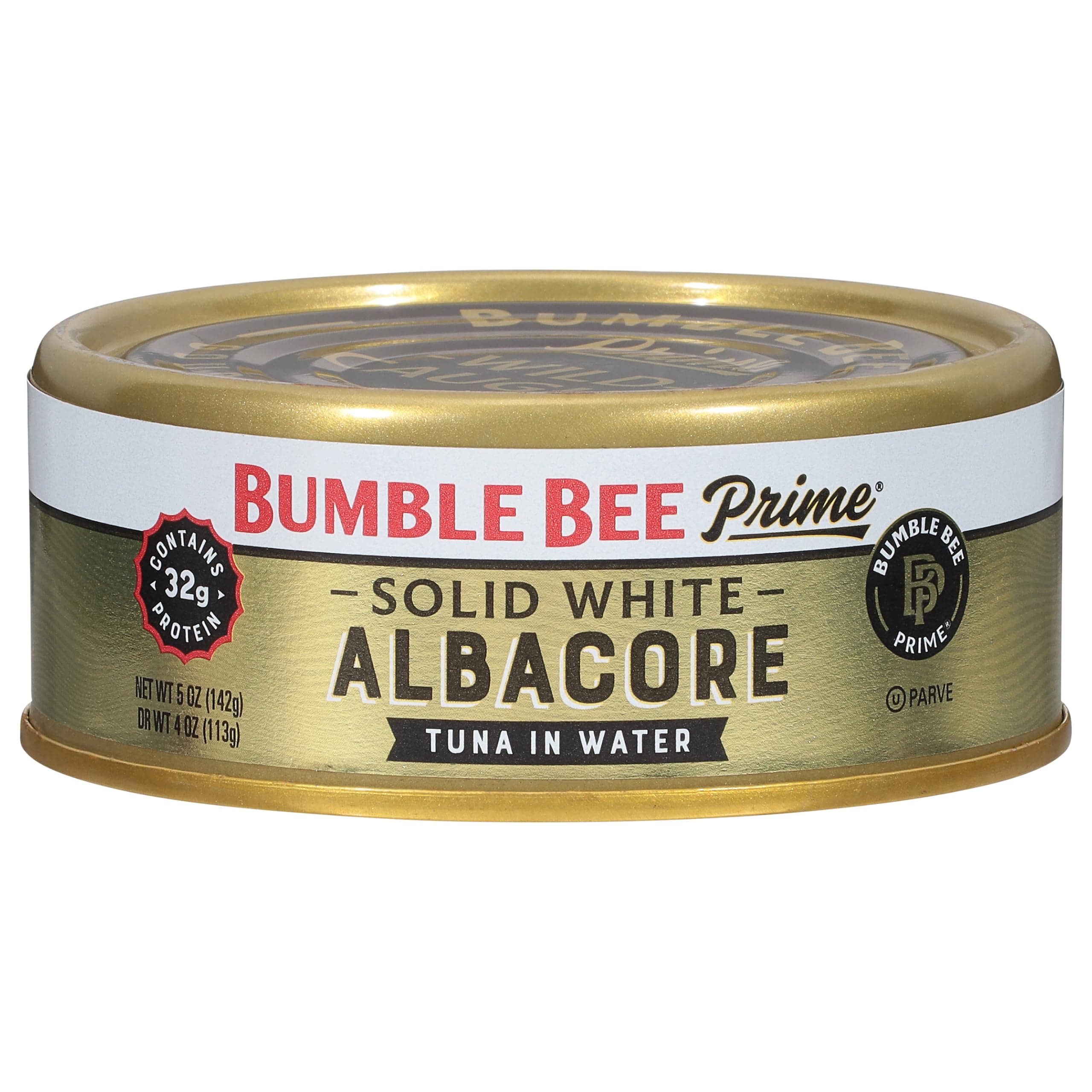 Bumble Bee Prime Solid White Albacore Tuna in Water, 5 oz Can - Premium Wild Caught Tuna - 32g Protein per Serving - Non-GMO Project Verified, Gluten Free, Kosher
