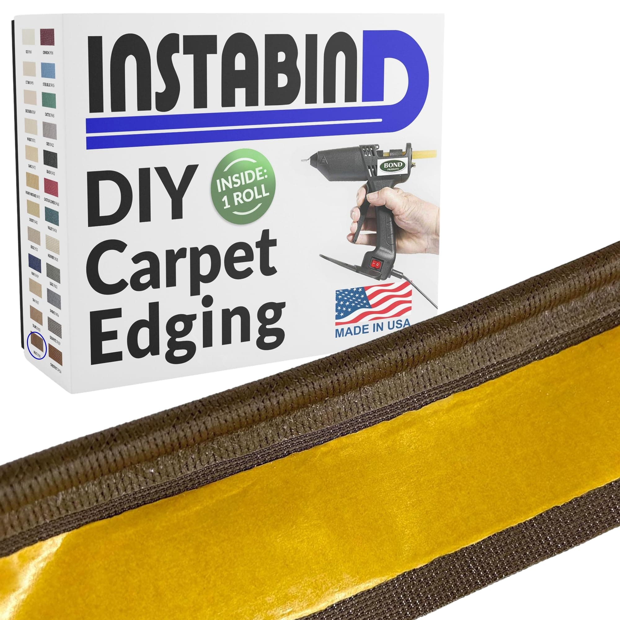 Instabind 54 ft Roll Premium Carpet Edge Binding – Regular Style Carpet Edge Trim for Do-It-Yourself Rug Edging- with Durable Hold & Easy Finishing for Rug Edges - USA Made Flooring Products, Malt