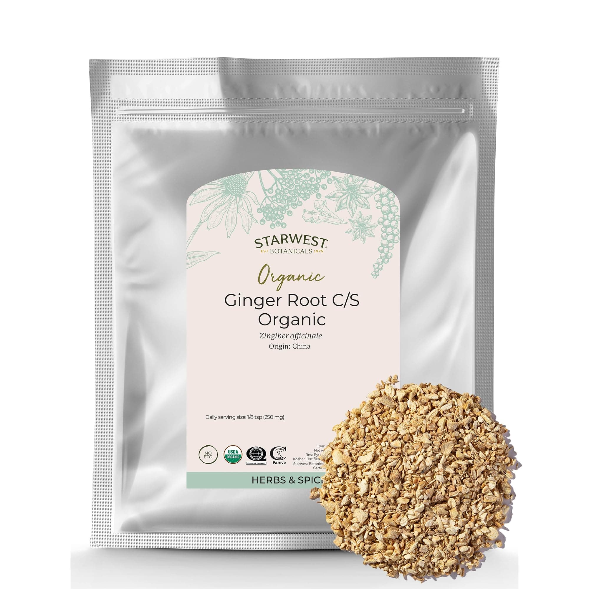 Starwest Botanicals, Ginger Root 1/4" C/S, Organic, 1 lb (453.6 g)