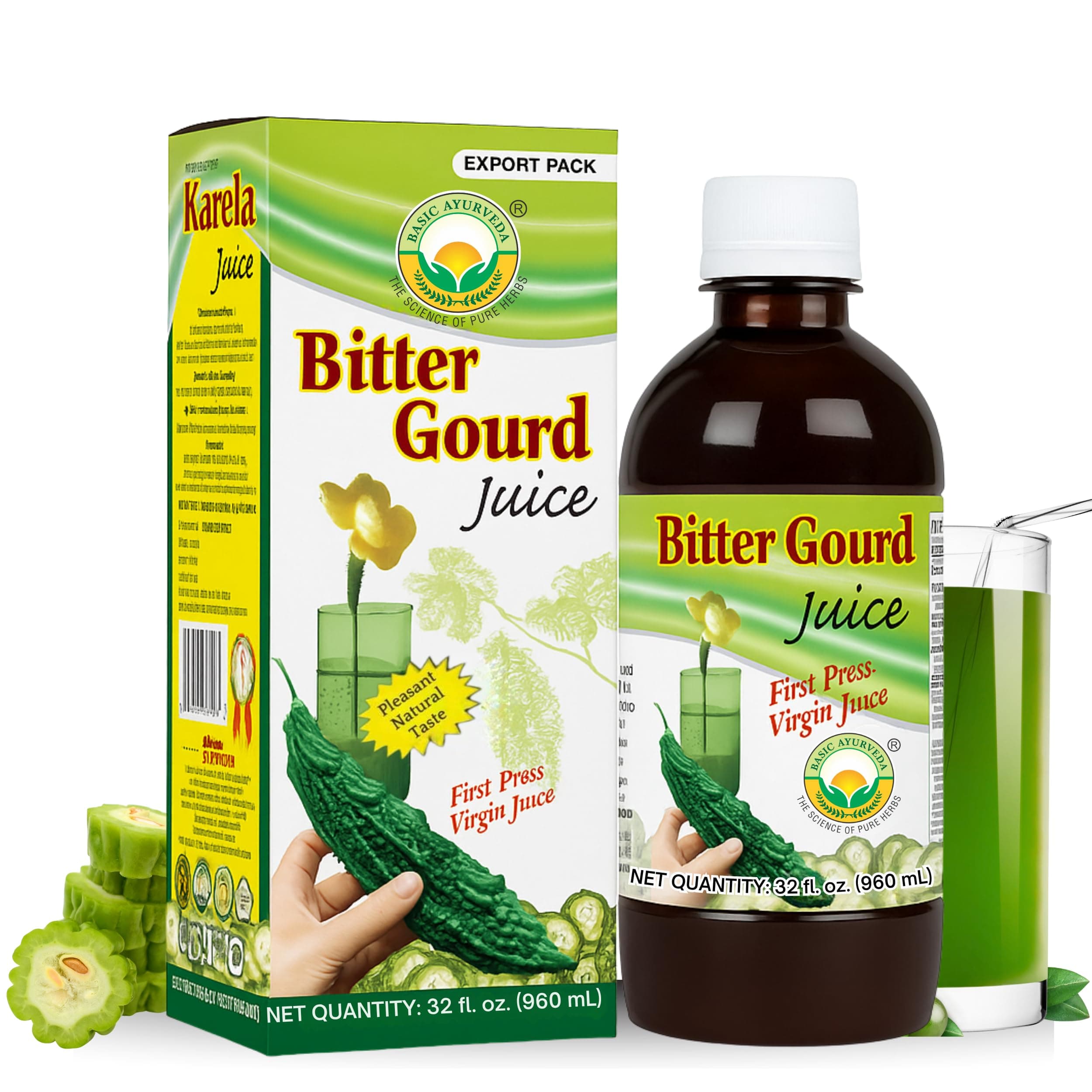 Bitter Gourd (Karela) Juice | 32.46 Fl Oz (960ml) | Natural Bitter Melon Juice for Detox Support | Plant Based Ayurvedic Herbal Drink | for Liver Health, Digestion & Immunity