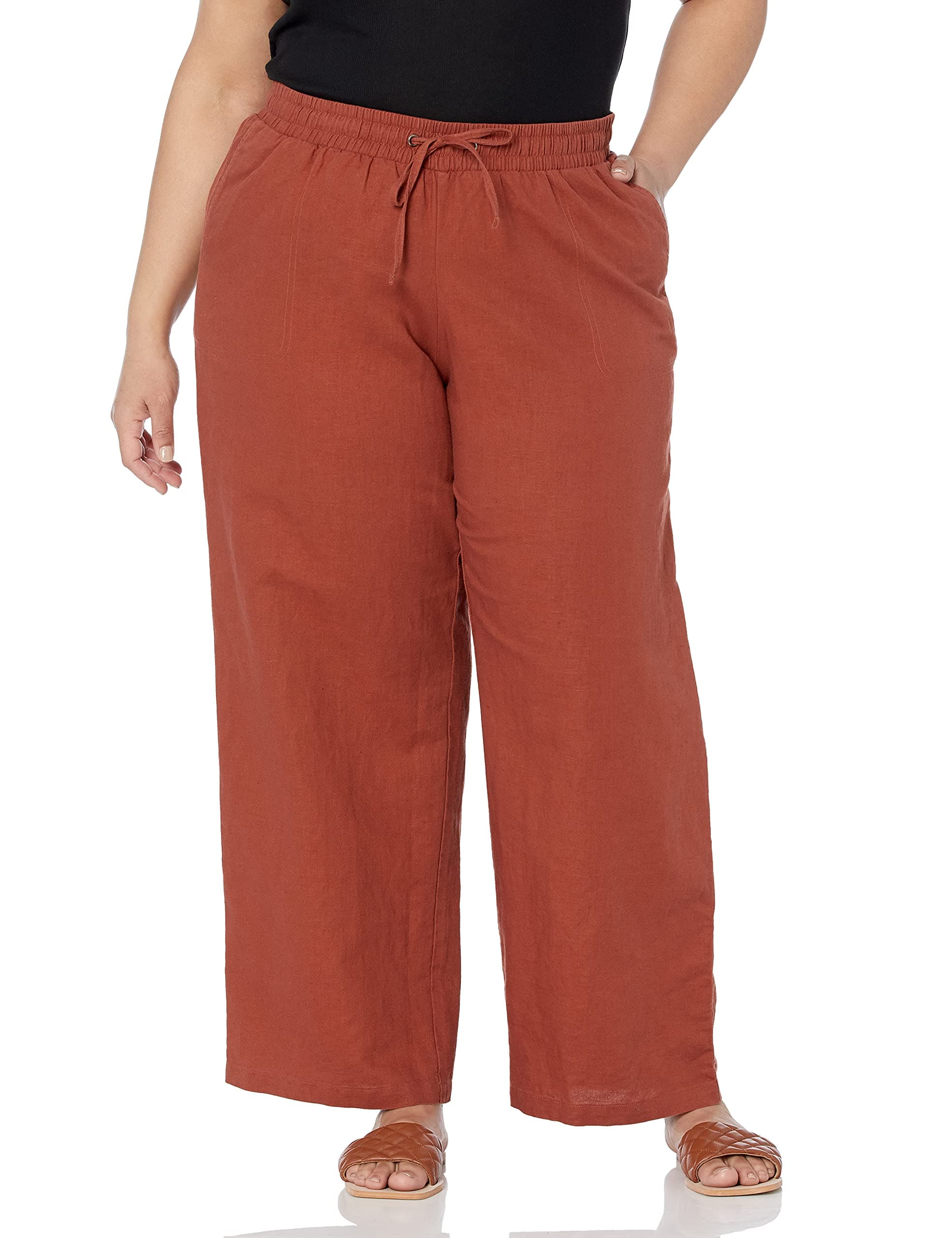 Amazon EssentialsWomen's Linen Blend Drawstring Wide Leg Pant (Available in Plus Size)