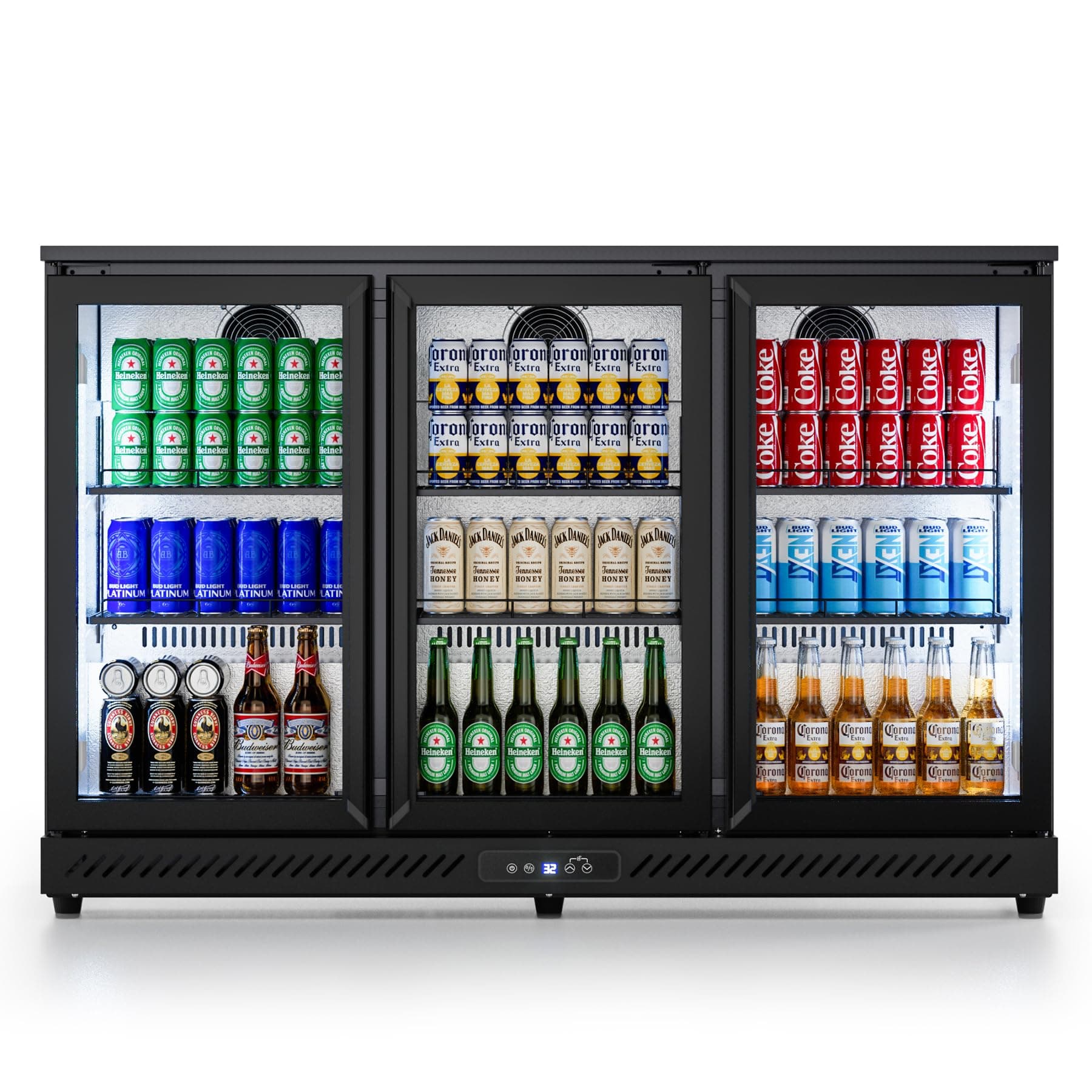 COTLIN Wine and Beverage Refrigerator, Back Bar Cooler with Low-E Glass and Auto Defrost, 3 Door Commercial Under Counter Fridge for Beer, Wine, Soda, Triple Fan Cooling, ETL and NSF, 11.45 Cu.Ft