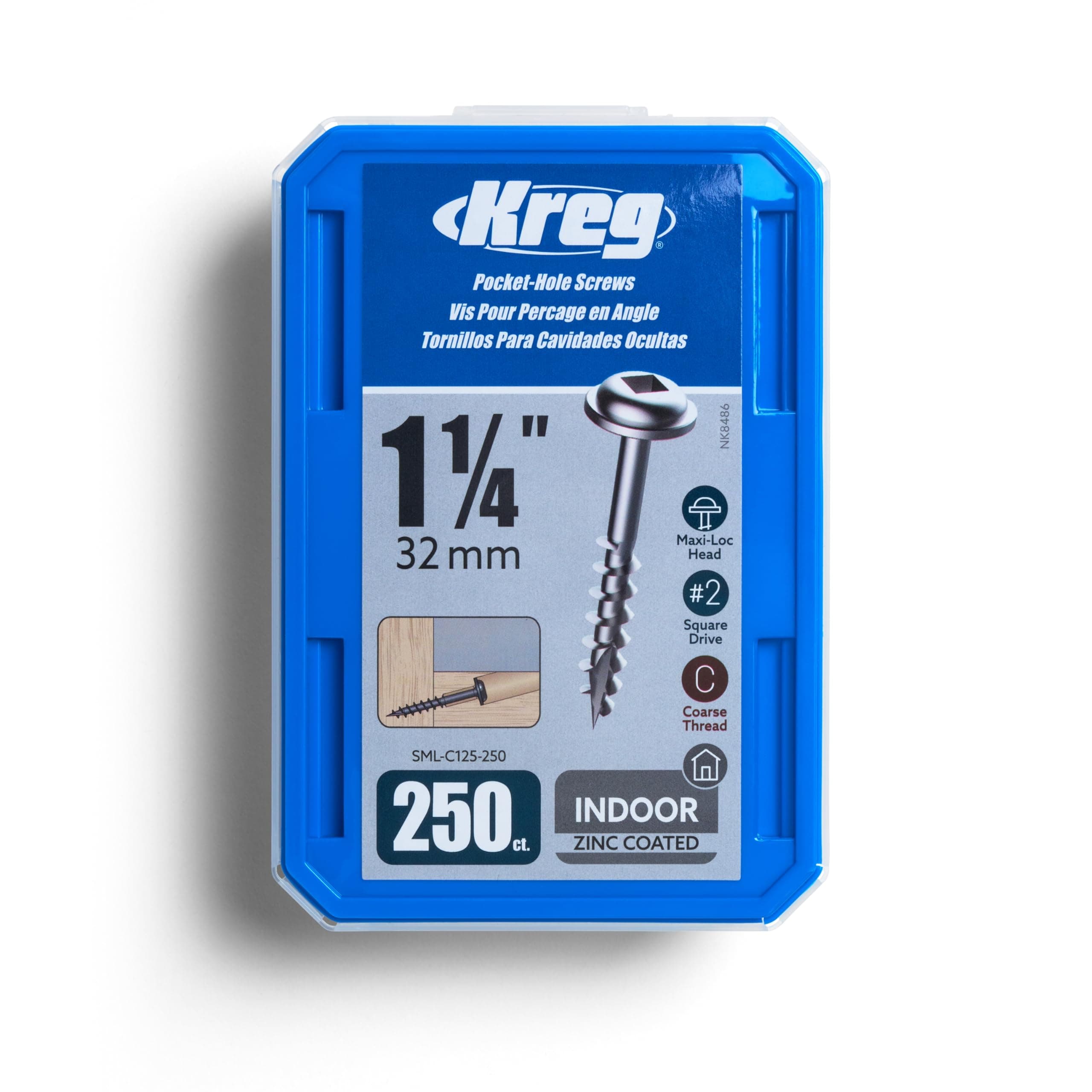 Kreg SML-C125-250 1-1/4" Coarse Thread Number 8 Zinc Coated Pocket Hole Screws (250 Count)