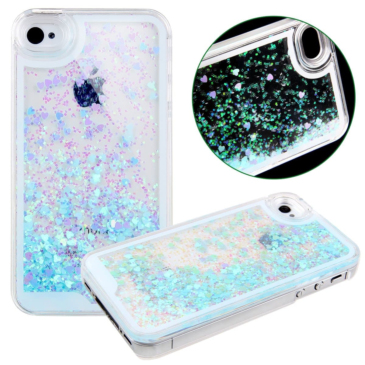 Case for iPhone 4s,Cover for iPhone 4s,Transparent Case for iPhone 4s,Hard Clear Case for iPhone 4s,IFEDA Glitter Bling Sparkles Shinny Hearts Creative Design Flowing Liquid Bumper Hard Case for Apple iPhone 4 4S (Blue)